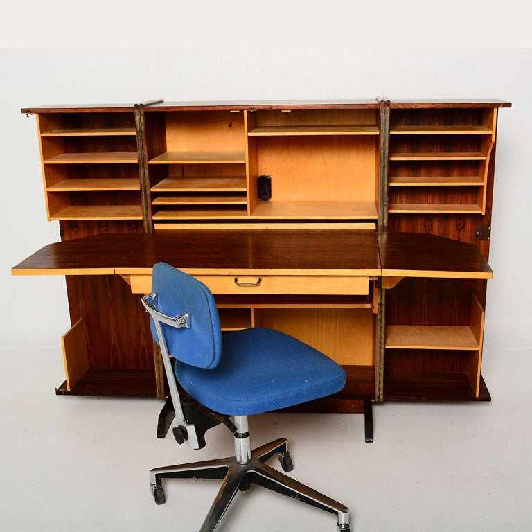 Danish Modern Sleek Rosewood Hideaway Desk Kofod Larsen at 1stDibs