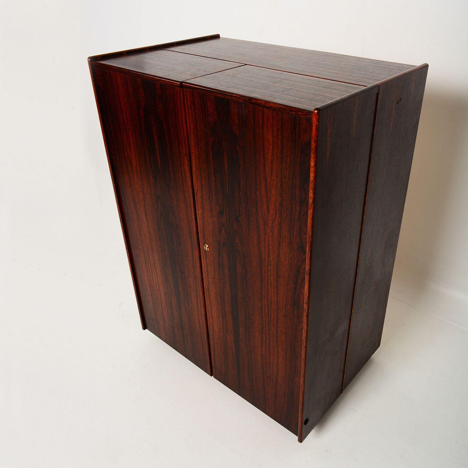 Danish Modern Sleek Rosewood Hideaway Desk Cabinet, Kofod Larsen 1