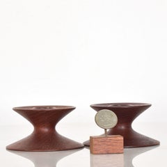 Danish Modern Sleek Sculptural Candleholders in Teak