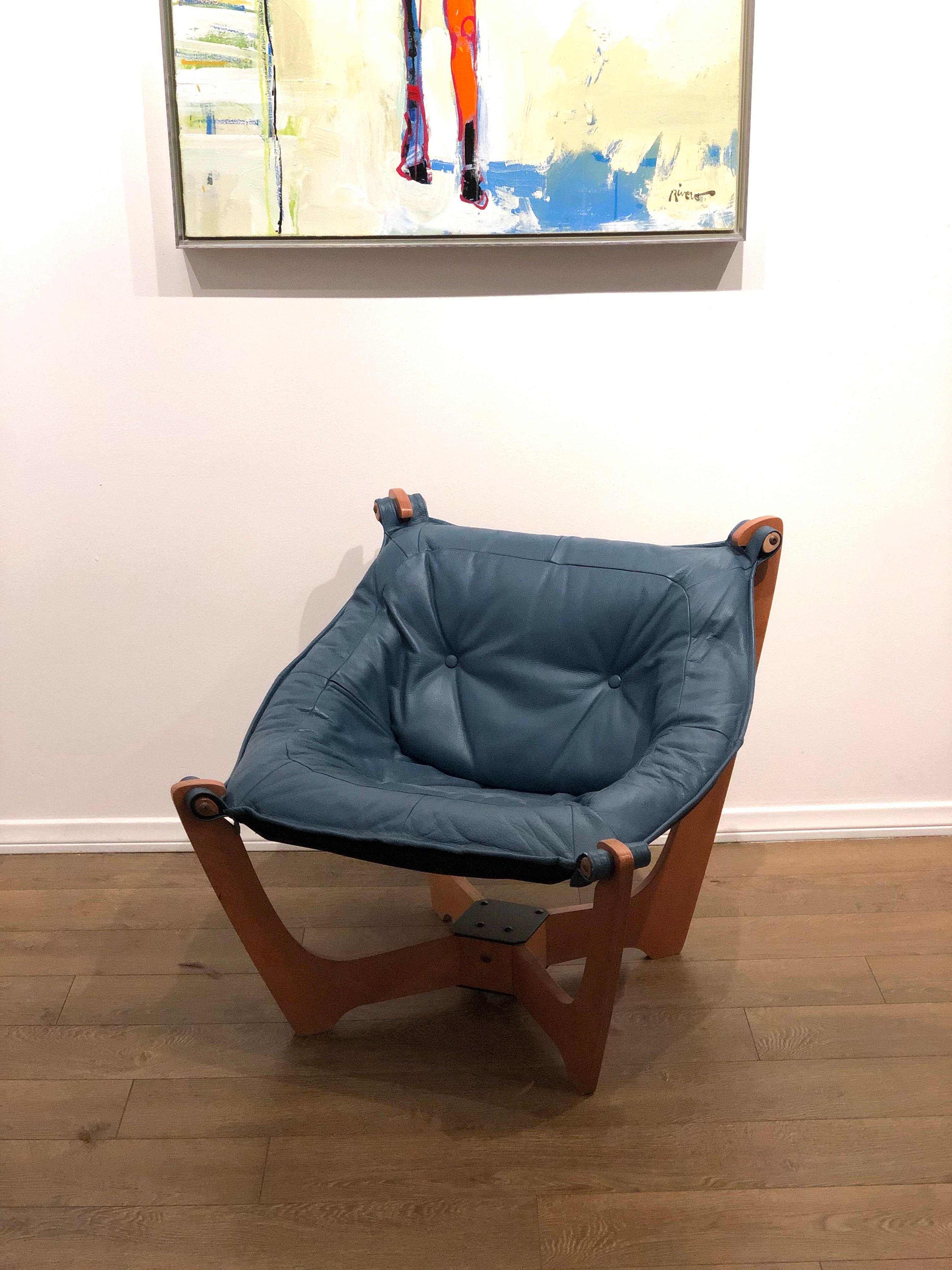 Leather Danish Modern Sling Luna Lounge Chair Low Back