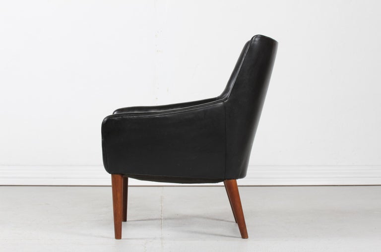 Danish Modern Small Easy Chair with Black Faux Leather by Danish Furniture Maker In Good Condition For Sale In Aarhus C, DK