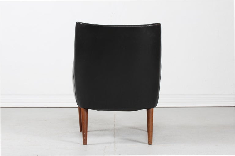 Mid-20th Century Danish Modern Small Easy Chair with Black Faux Leather by Danish Furniture Maker For Sale