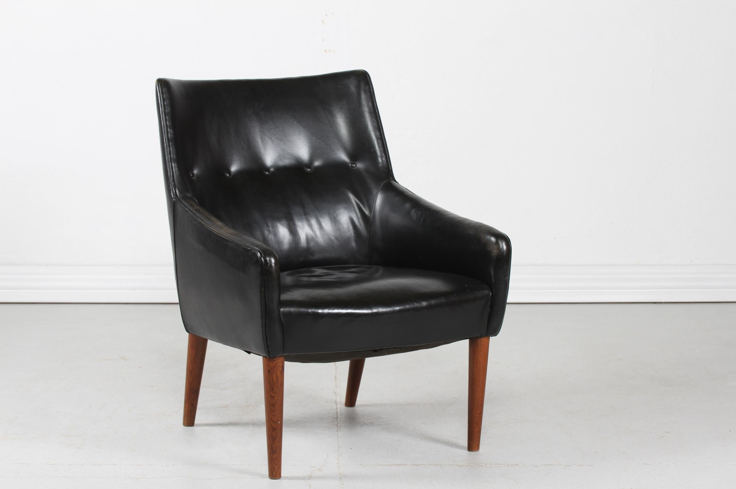 Danish Modern Small Easy Chair with Black Faux Leather by Danish Furniture Maker In Good Condition For Sale In Aarhus C, DK