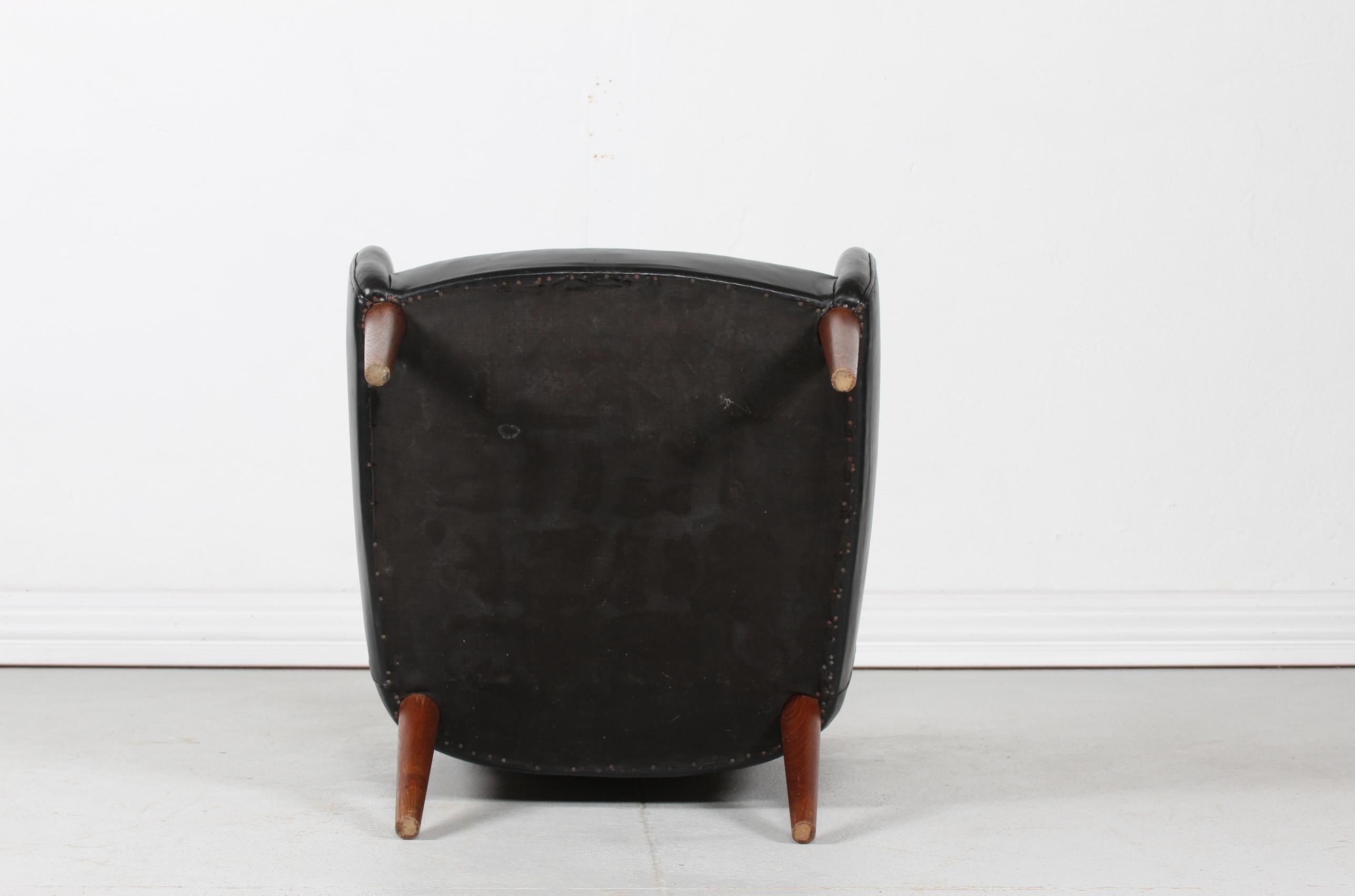 Mid-20th Century Danish Modern Small Easy Chair with Black Faux Leather by Danish Furniture Maker For Sale