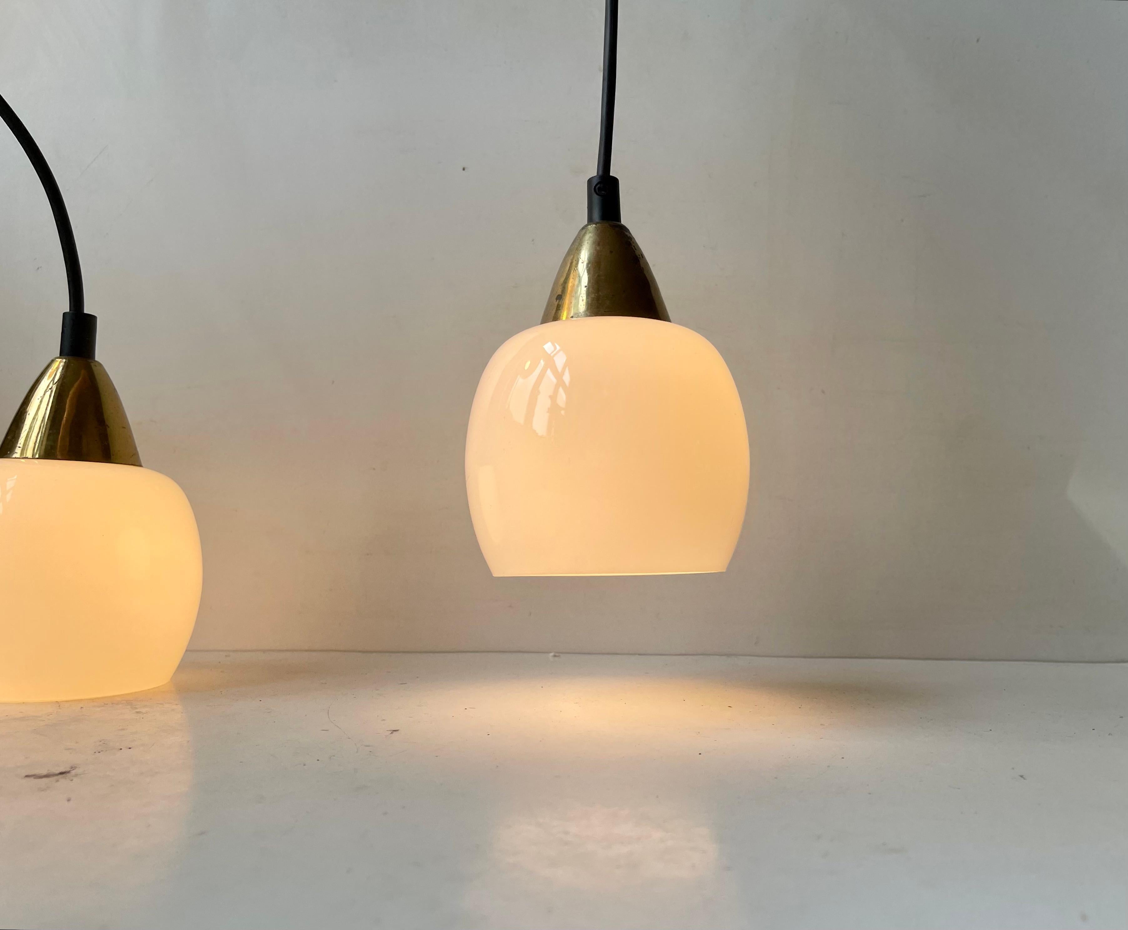Danish Modern Small Pendant Lamps in Brass & White Opaline Glass In Good Condition For Sale In Esbjerg, DK