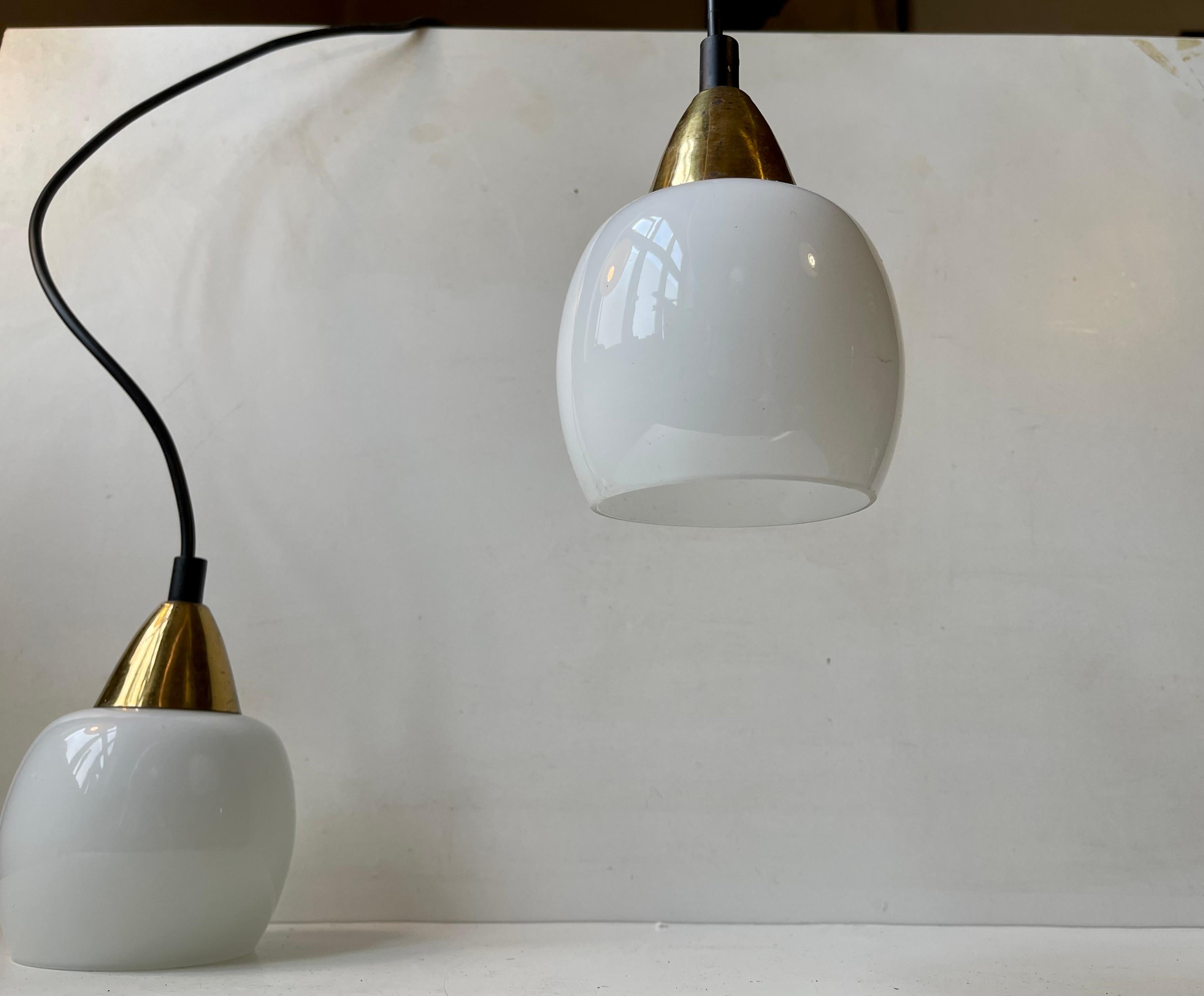 Danish Modern Small Pendant Lamps in Brass & White Opaline Glass For Sale 1