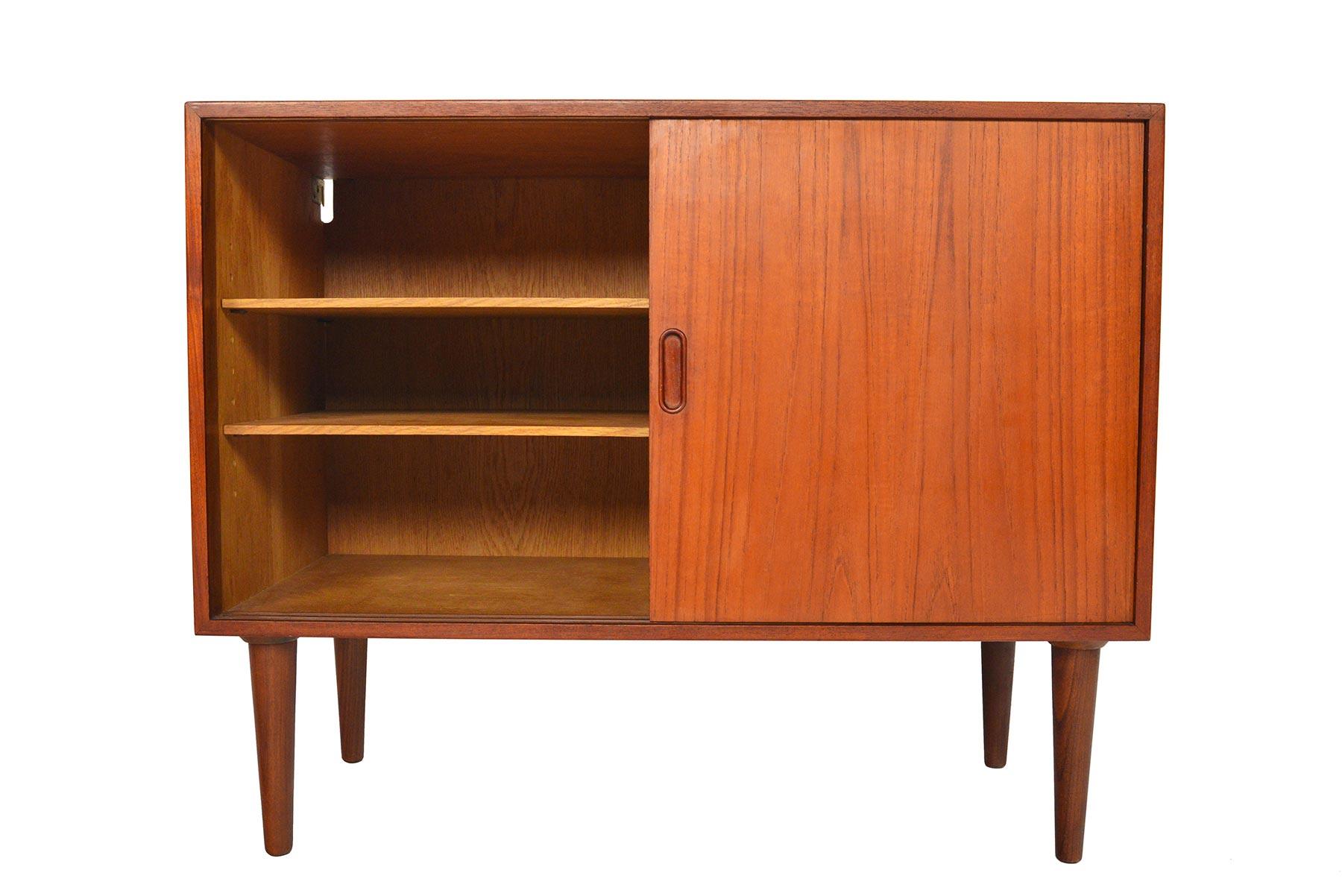 Scandinavian Modern Danish Modern Small Teak Sliding Door Credenza