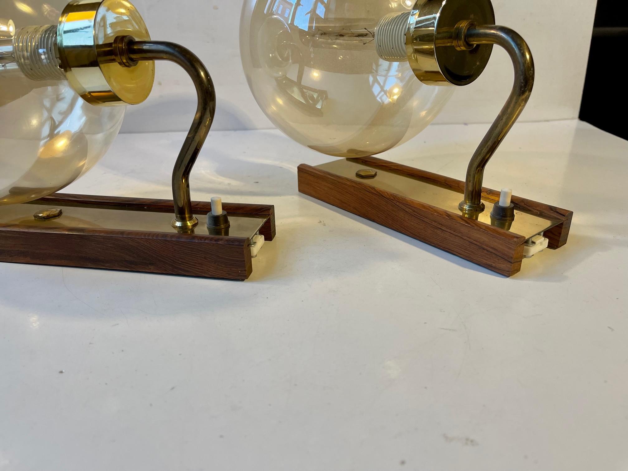 Danish Modern Soap Bubble Wall Sconces in Brass and Smoke Glass 2