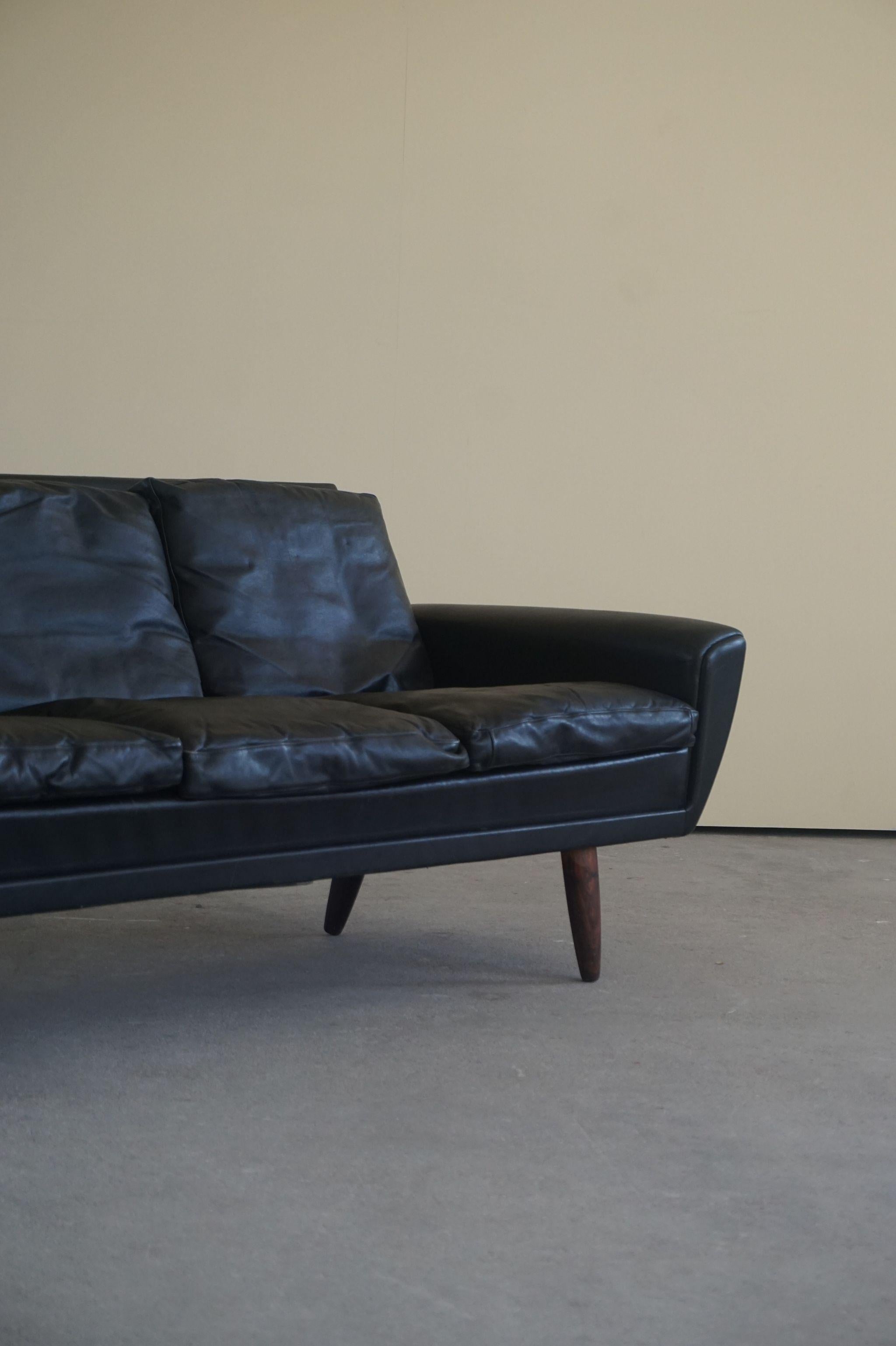 Danish Modern Sofa by Georg Thams in Black Leather and Rosewood Legs, 1964 1