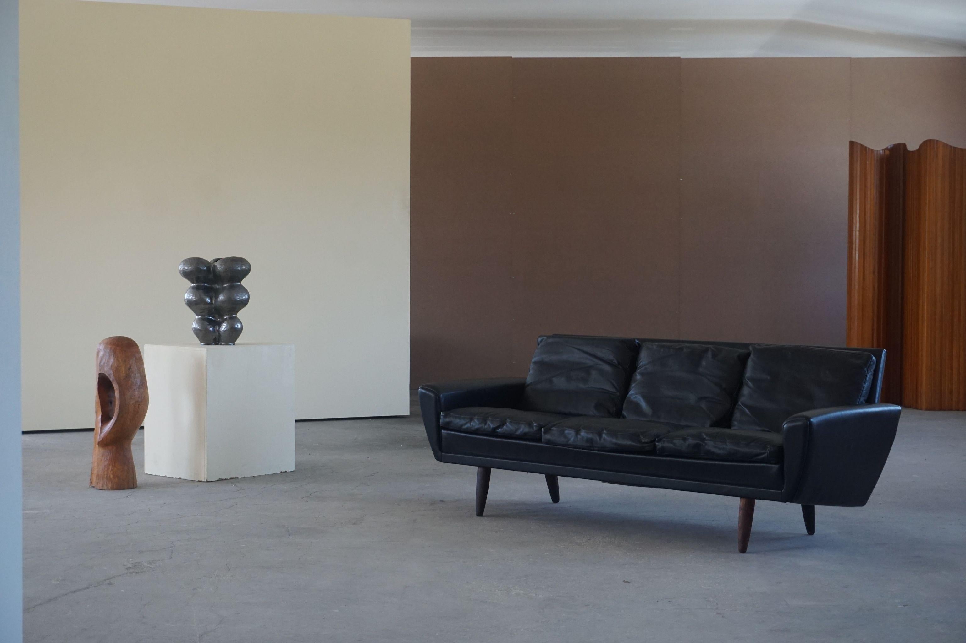 Danish Modern Sofa by Georg Thams in Black Leather and Rosewood Legs, 1964 4