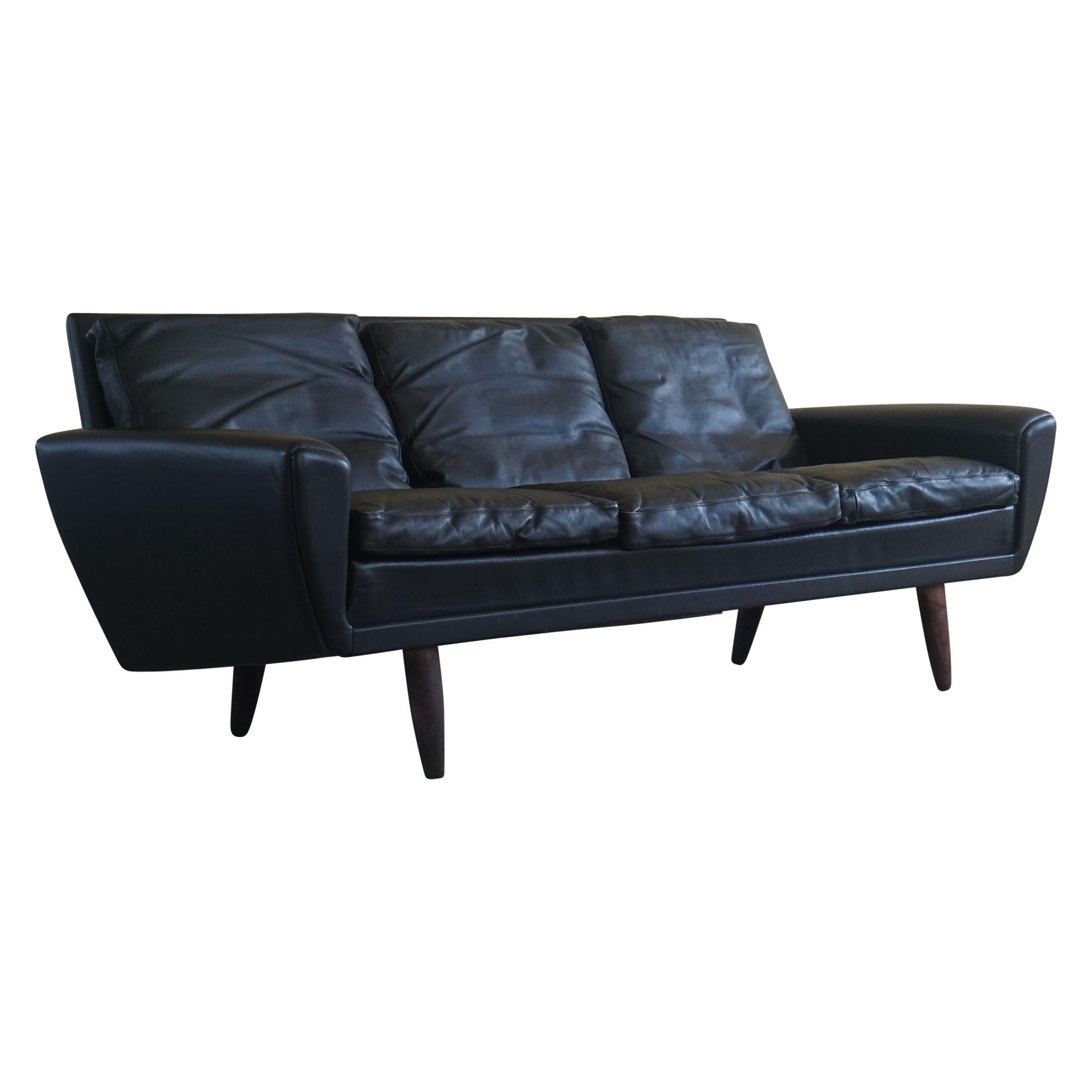 Danish Modern Sofa by Georg Thams in Black Leather and Rosewood Legs, 1964