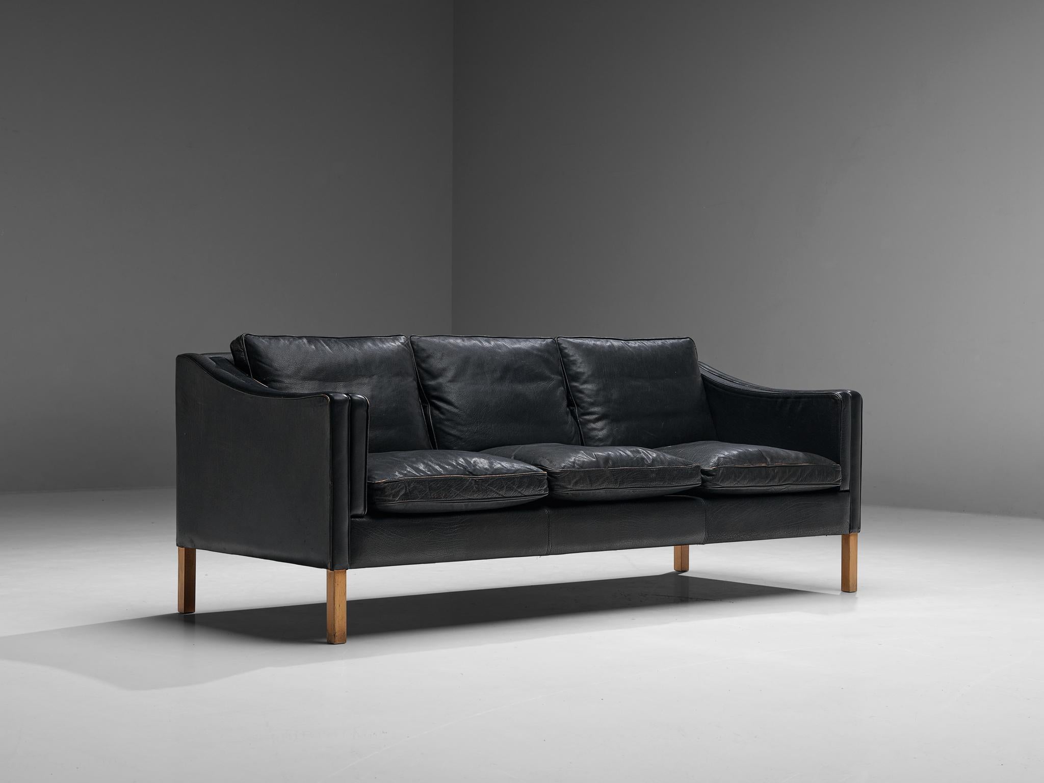 Scandinavian Modern Danish Modern Sofa in Black Leather  For Sale