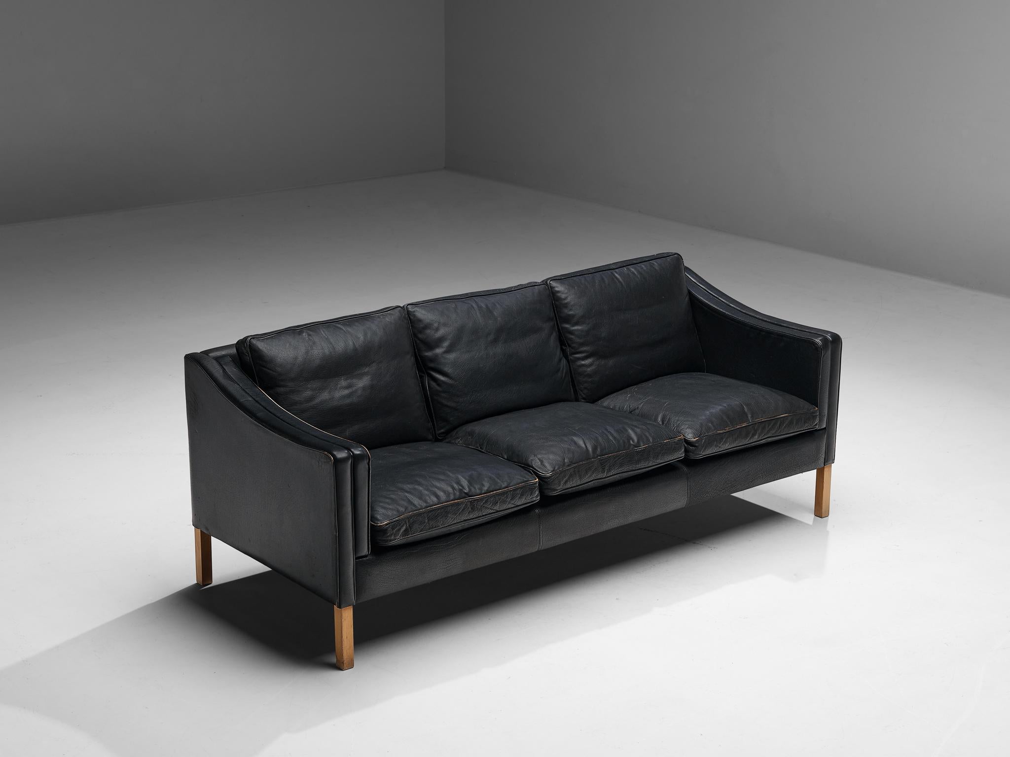 Mid-20th Century Danish Modern Sofa in Black Leather  For Sale