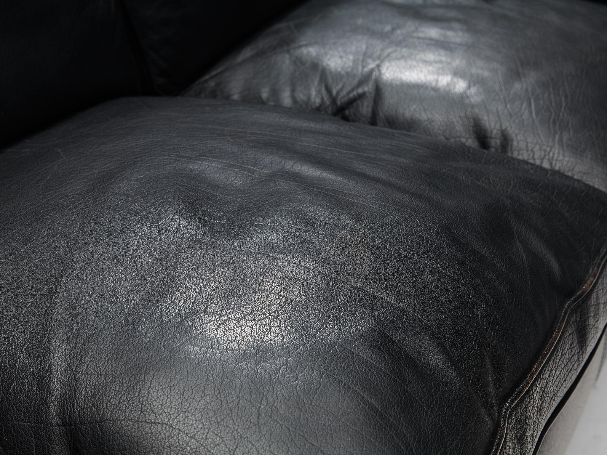 Danish Modern Sofa in Black Leather  For Sale 1