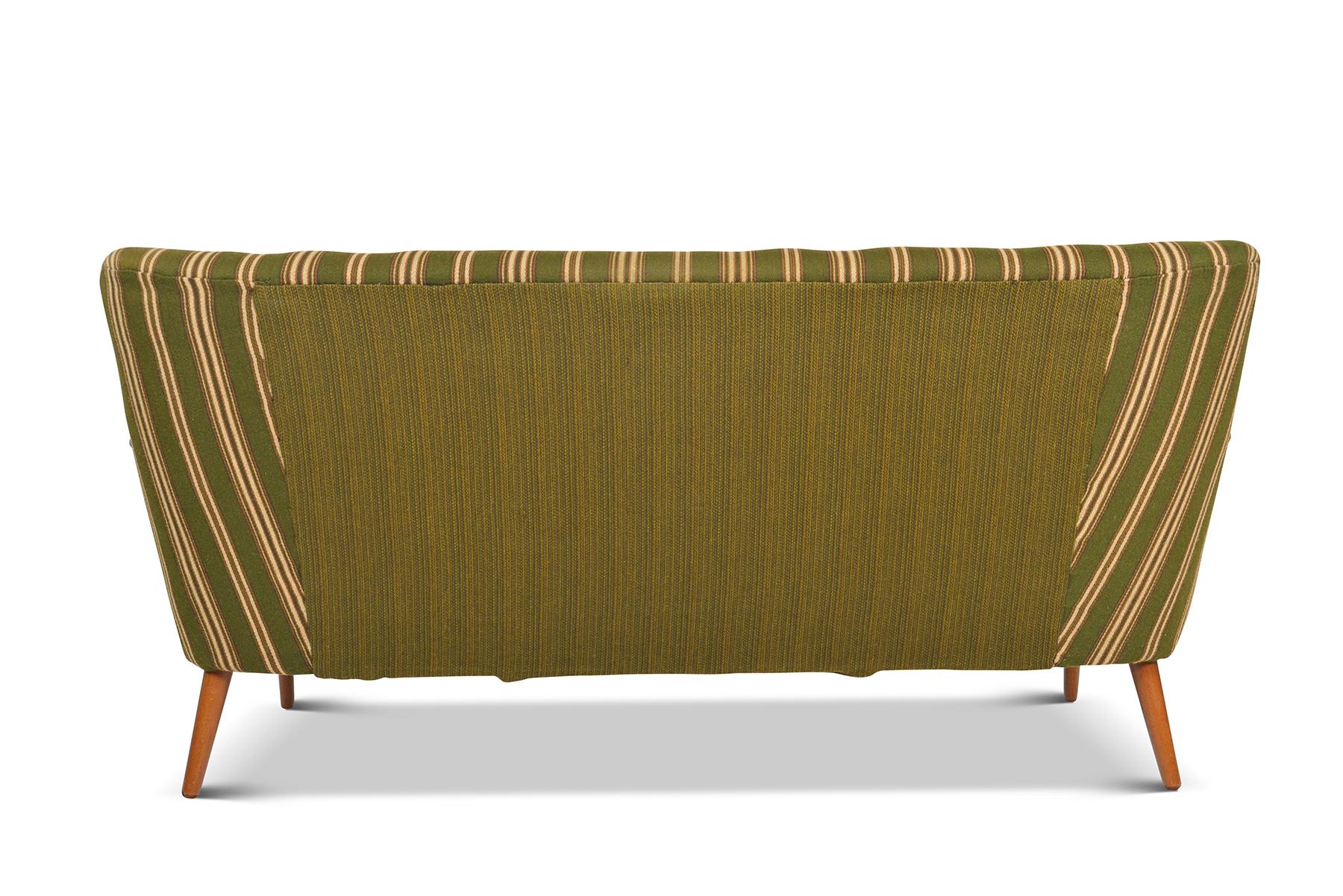20th Century Danish Modern Sofa in Green Striped Wool with Teak Paws For Sale