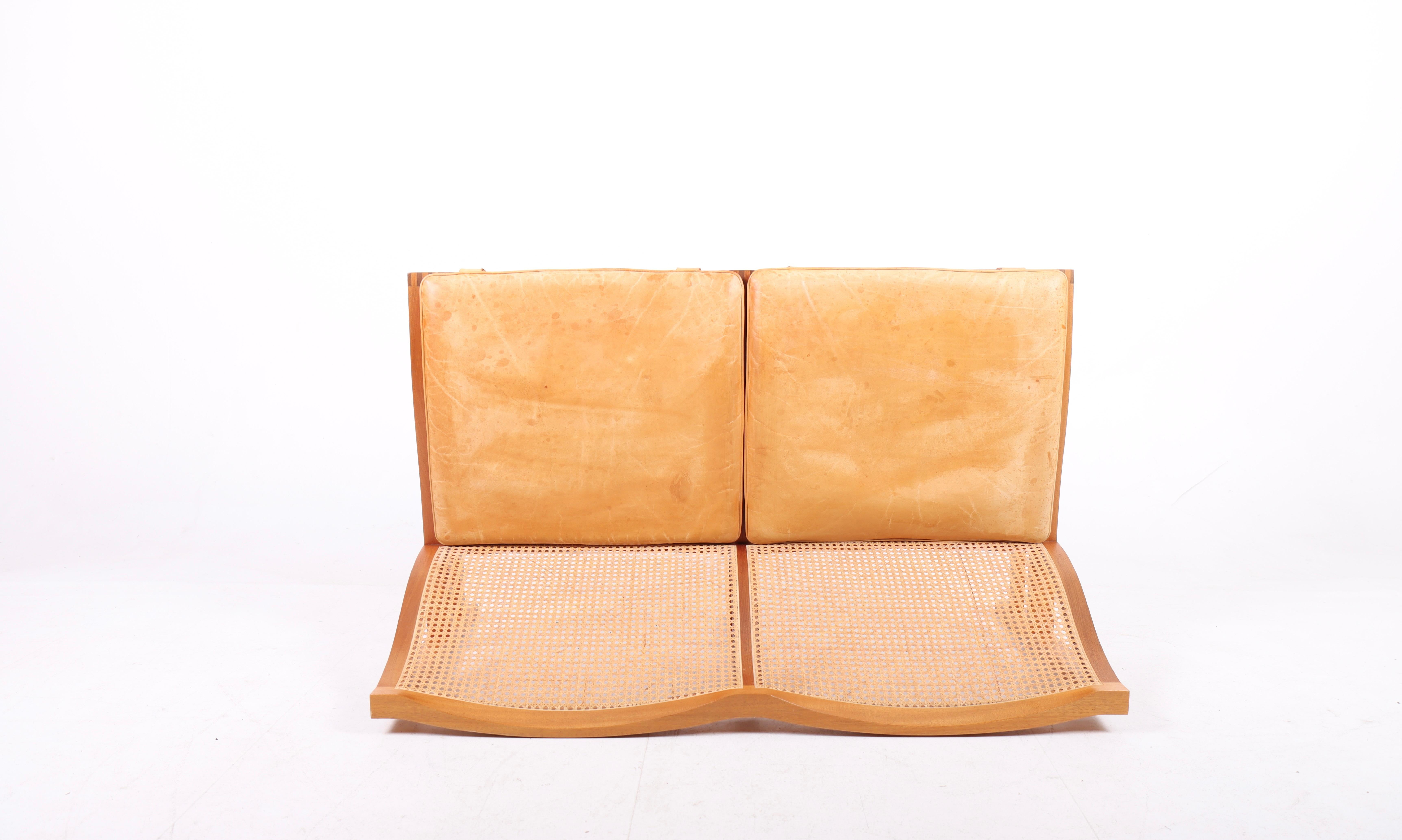 Danish Modern Sofa in Mahogany and Patinated Leather by Rud Thygesen, 1980s For Sale 3