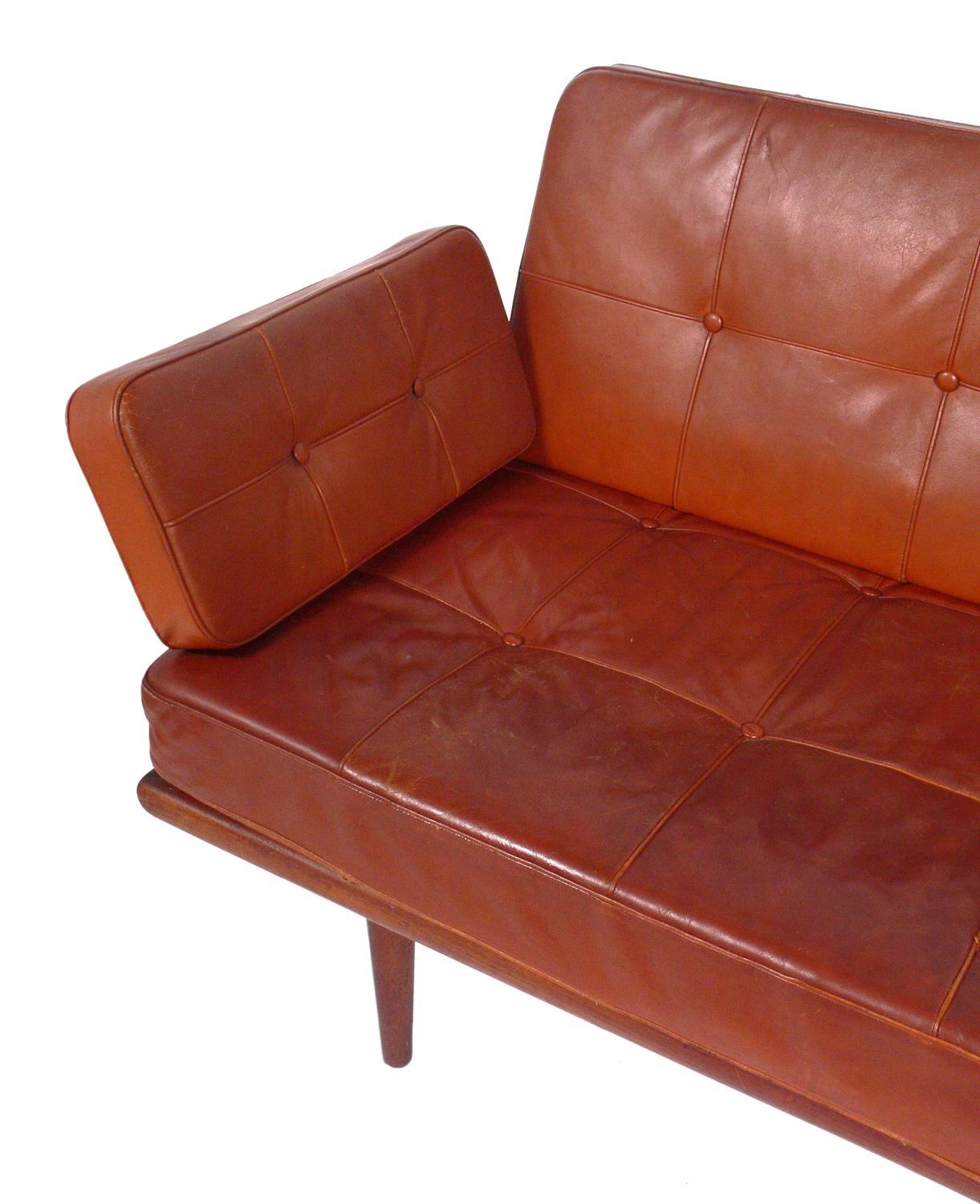 Mid-20th Century Danish Modern Sofa in Original Cognac Leather by Peter Hvidt