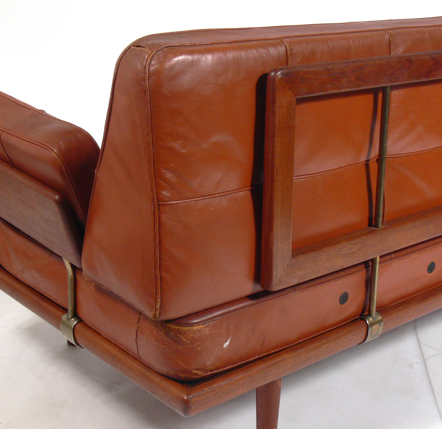 Danish Modern Sofa in Original Cognac Leather by Peter Hvidt 2