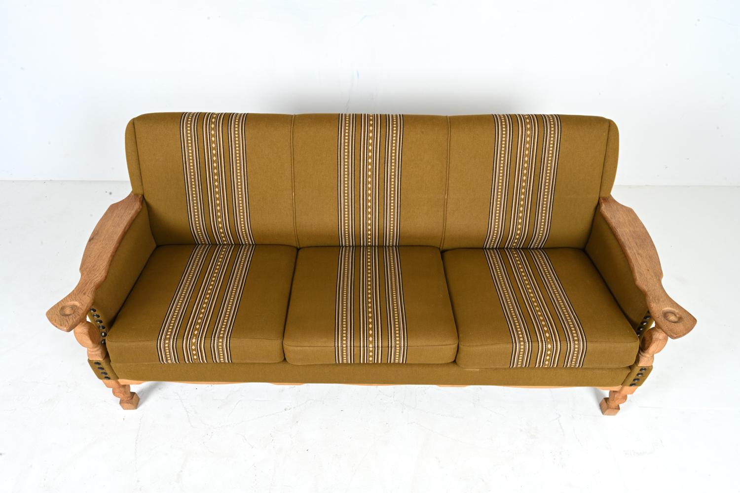 Fabric Danish Modern Sofa in White Oak, Attributed to Henning Kjærnulf For Sale