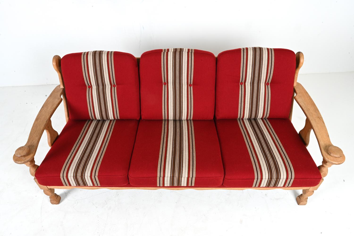 Fabric Danish Modern Sofa in White Oak, Attributed to Henning Kjærnulf
