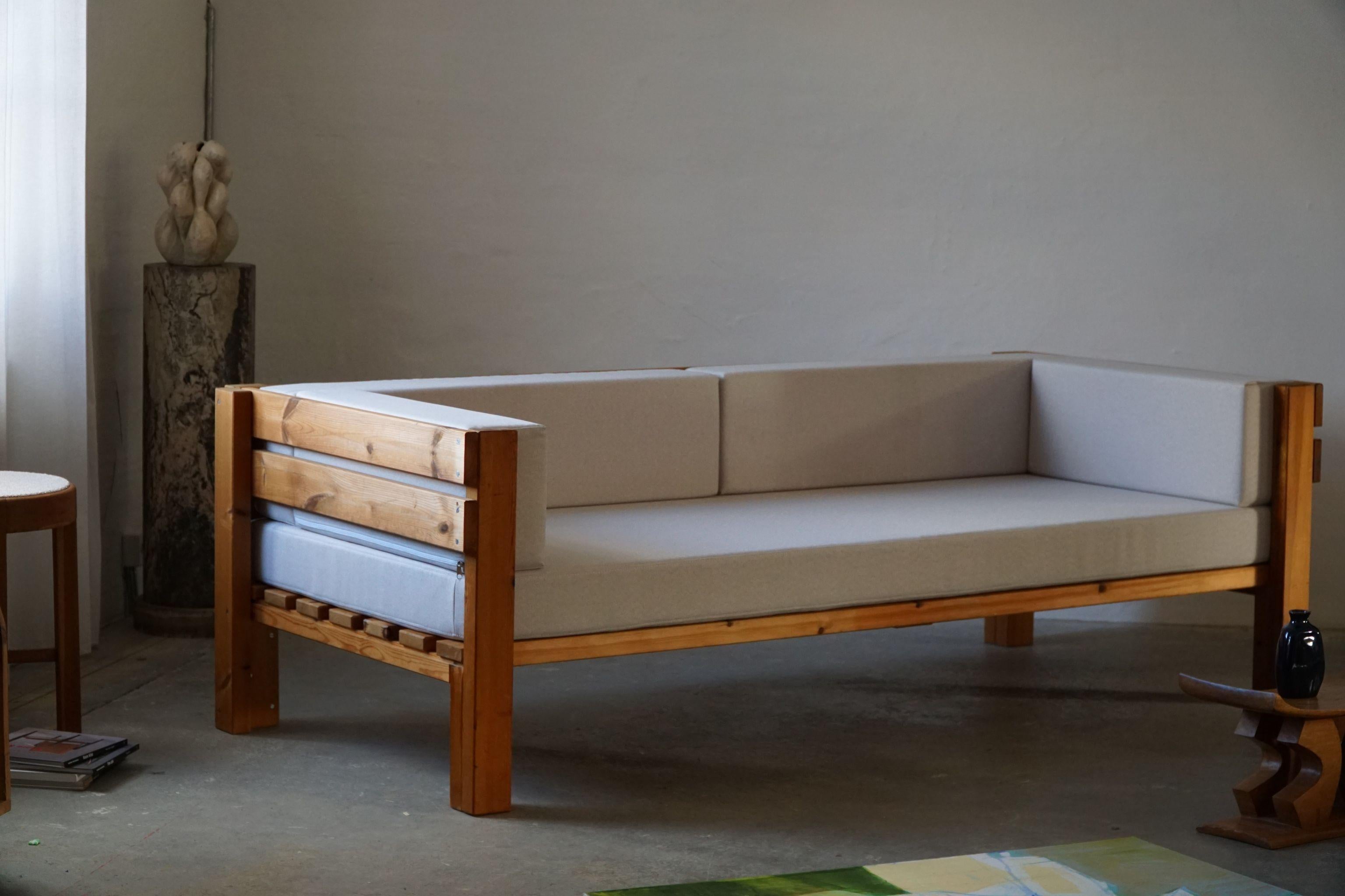 Wool Danish Modern Sofa, Reupholstered, Made in Pine, by Nyt i Bo, 1970s