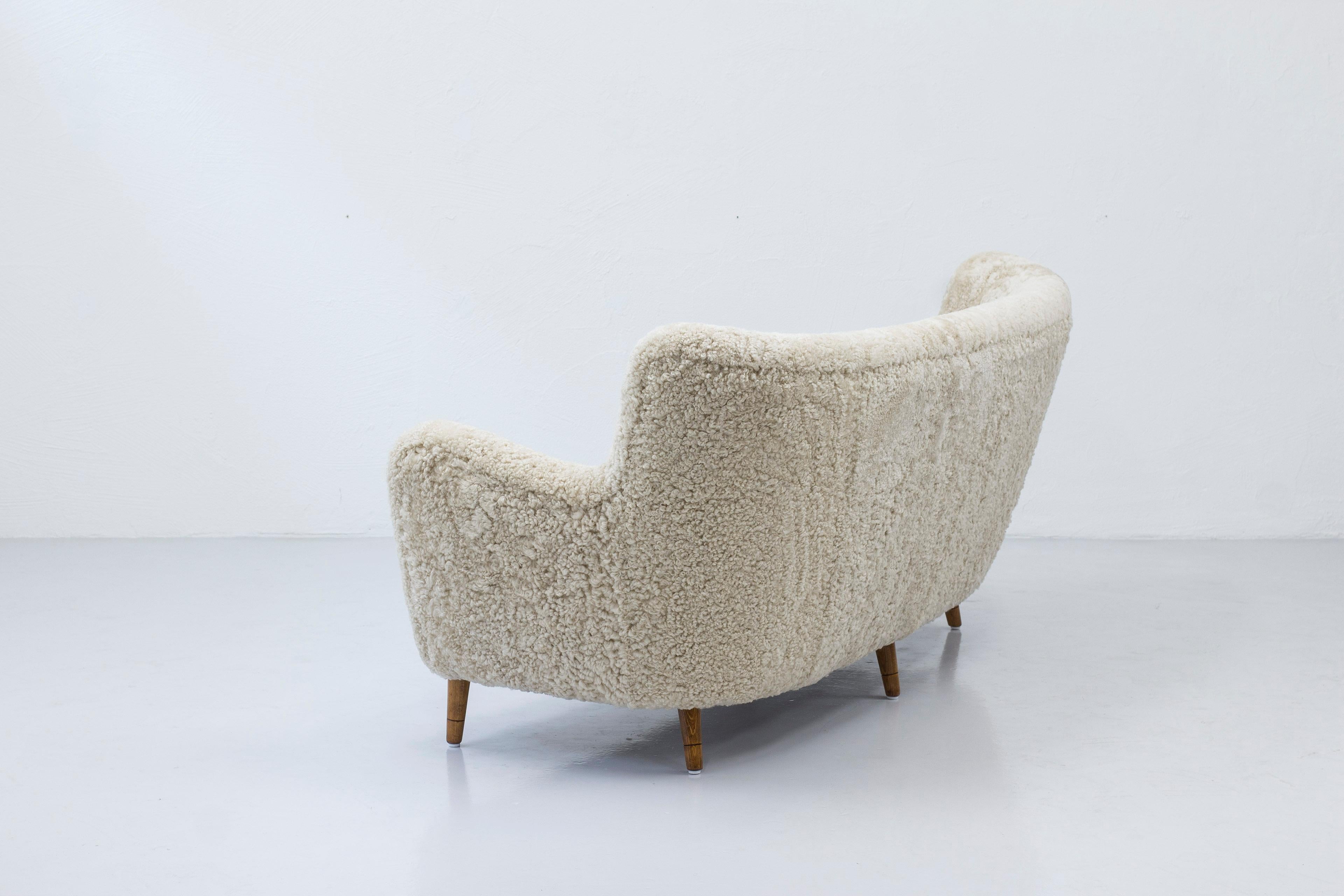 Danish Modern Sofa with Sheep Skin in the Manner of Finn Juhl 6