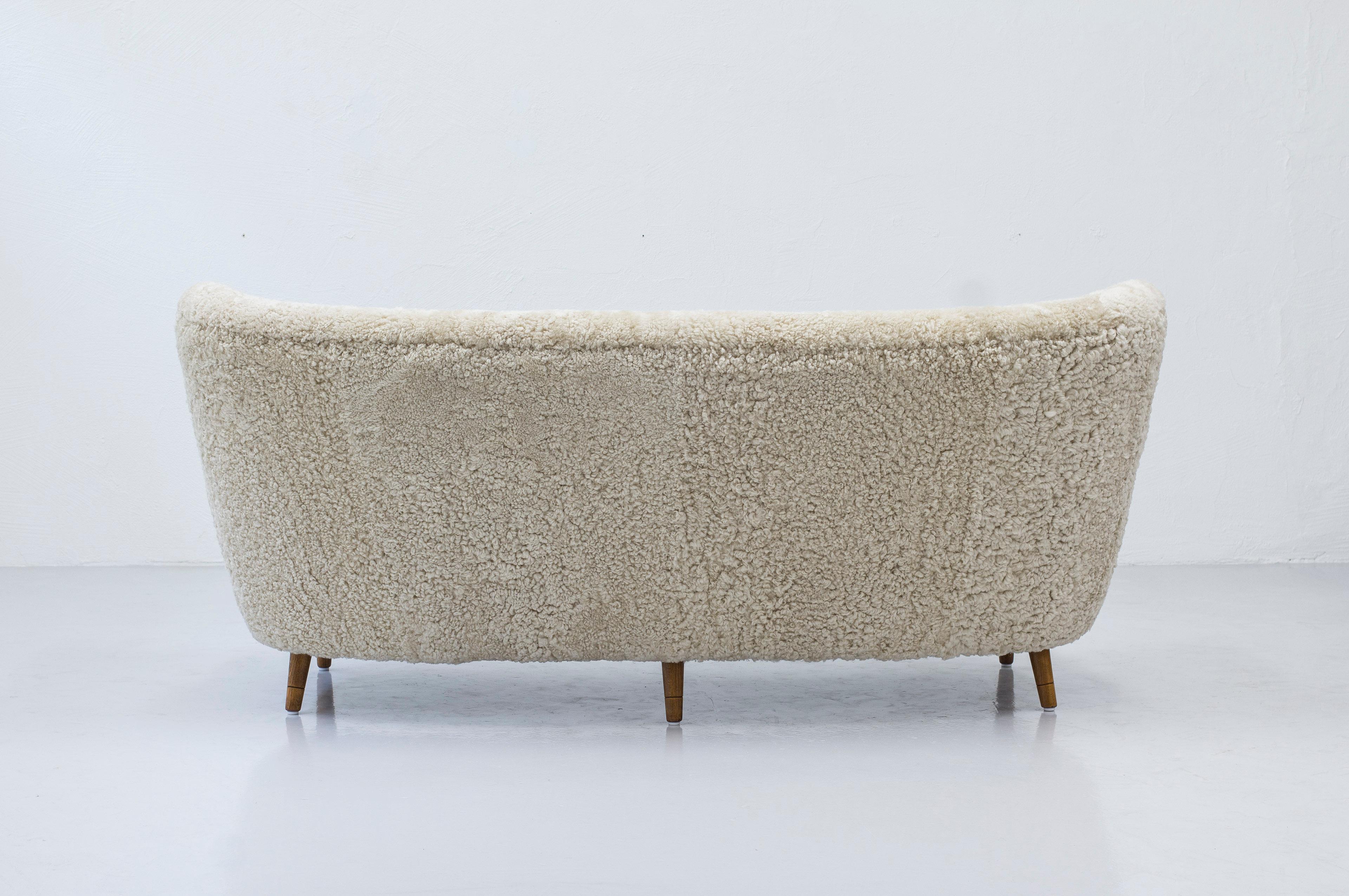 Danish Modern Sofa with Sheep Skin in the Manner of Finn Juhl 7