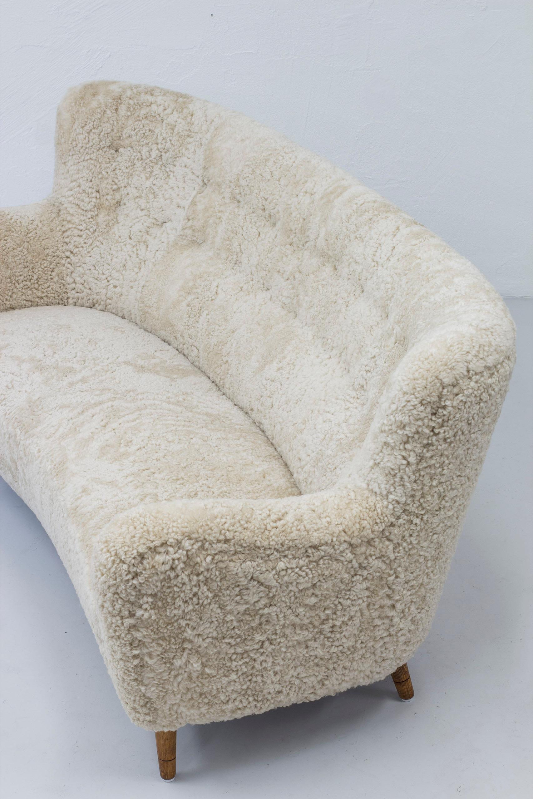 Danish Modern Sofa with Sheep Skin in the Manner of Finn Juhl 8