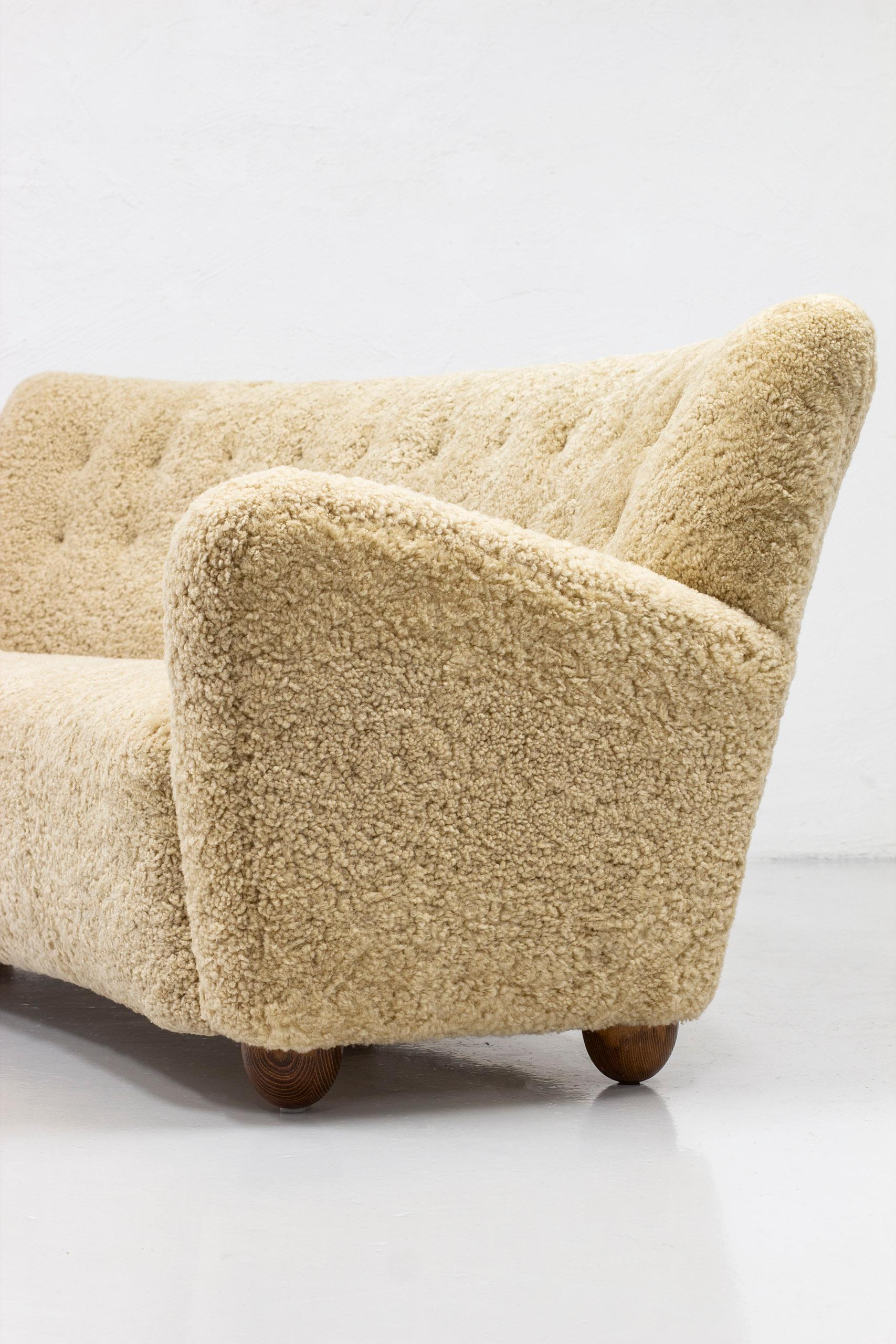 Danish Modern Sofa with Sheepskin, Attributed to Flemming Lassen, 1940s 3