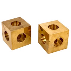 Danish Modern Solid Brass Cubes Candleholders Designed by Erik Olovsson