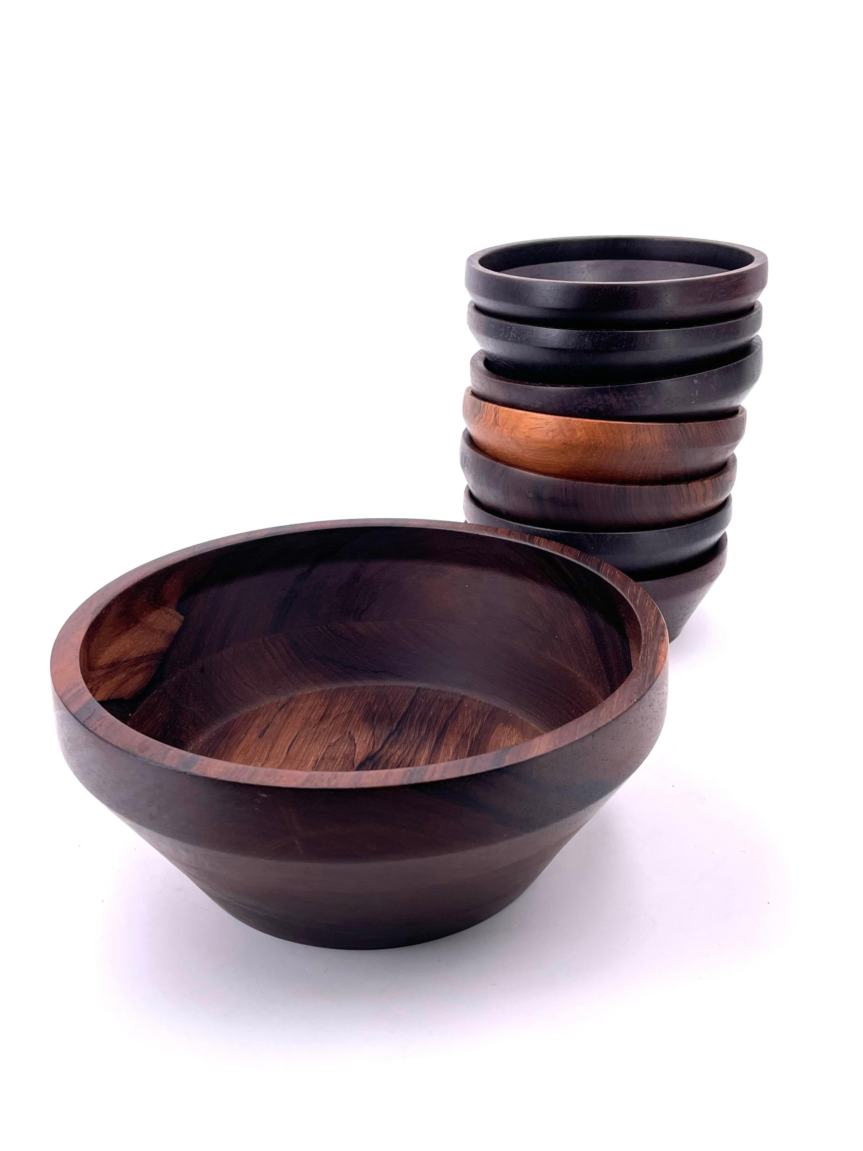 Scandinave moderne Ensemble de salade moderne danois en palissandre massif rare de 8 pièces, attribué à Laurids Lonborg en vente