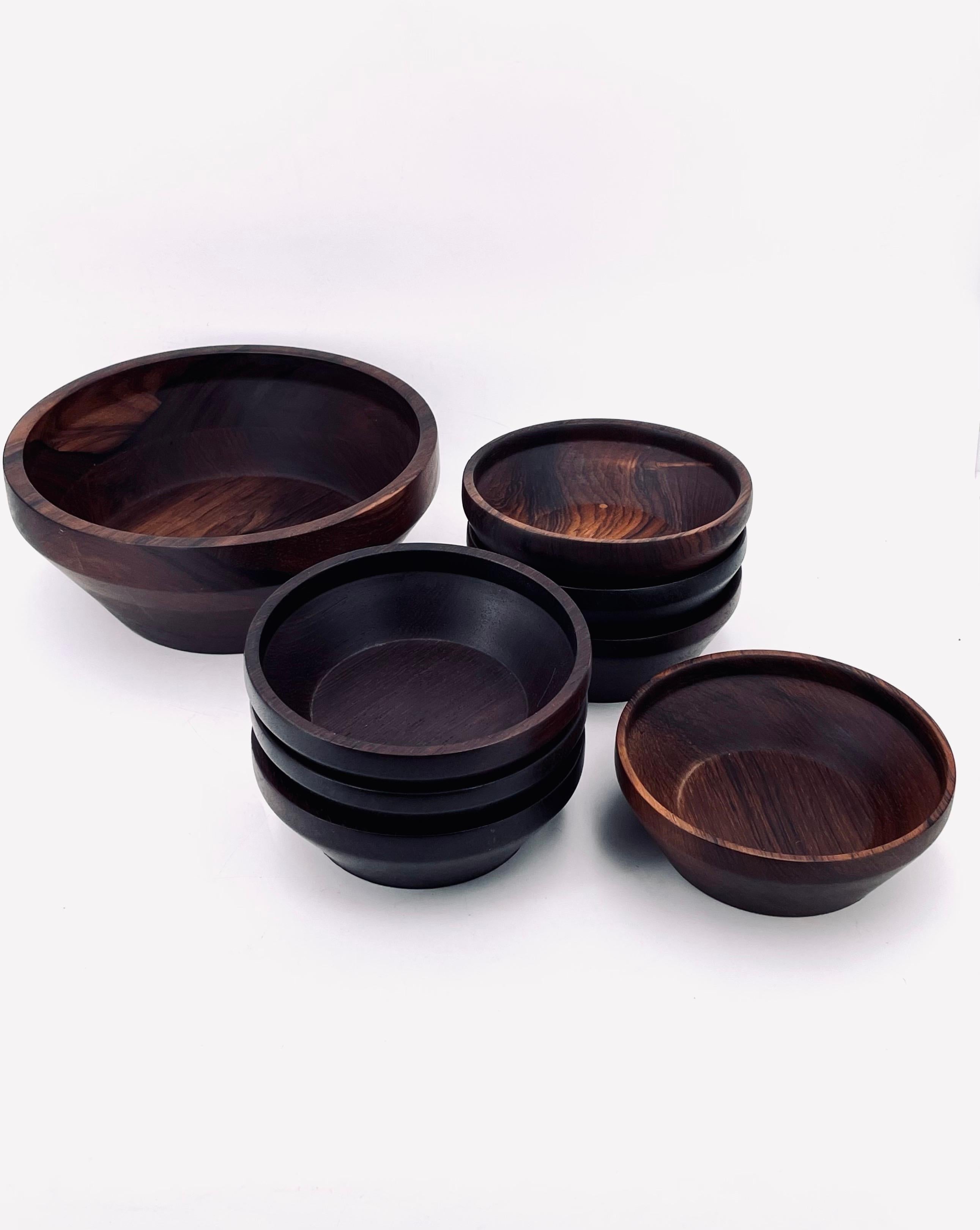 20ième siècle Ensemble de salade moderne danois en palissandre massif rare de 8 pièces, attribué à Laurids Lonborg en vente