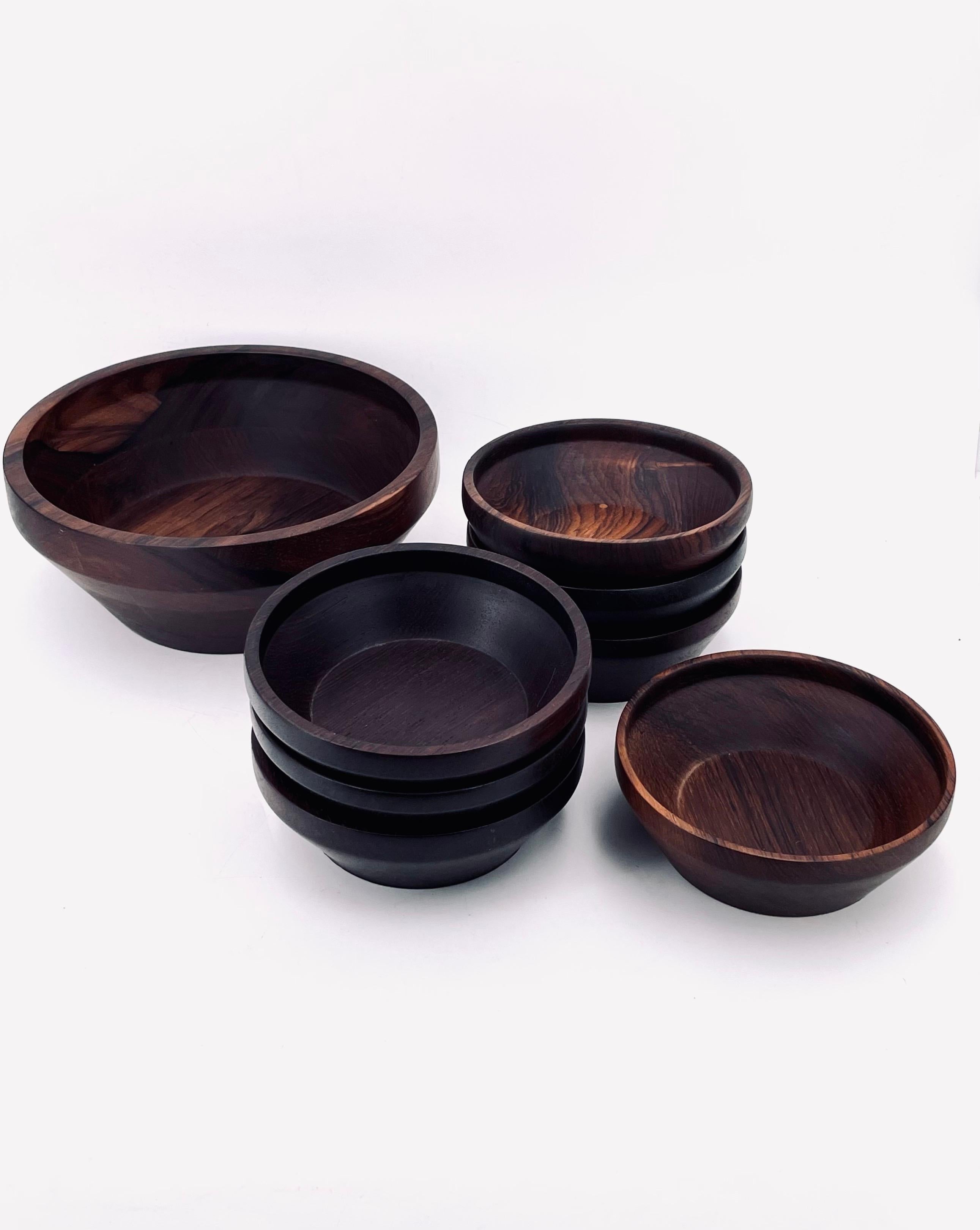 Danish Modern Solid Palisander Rare Salad Set 8 Pcs, Attrib to Laurids Lonborg For Sale 1