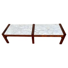 Danish Modern Solid Rosewood & Marble Coffee Table Low and Long