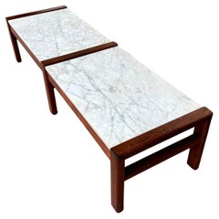 Danish Modern Solid Rosewood & Marble Coffee Table Low and Long
