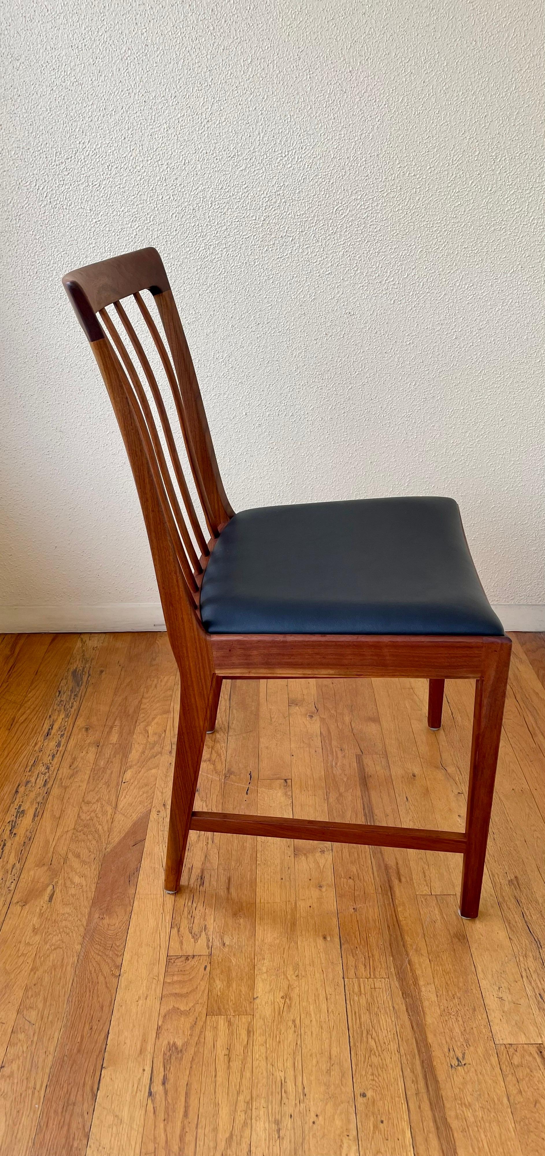 Scandinavian Modern Danish Modern Solid Sculpted Back Teak Desk Chair in Black Naugahyde Seat