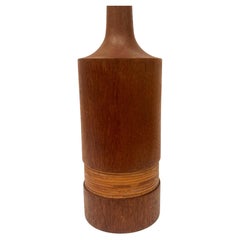 Danish Modern Solid Sculpted Teak & Rattan Table Lamp by Randers Design Denmark