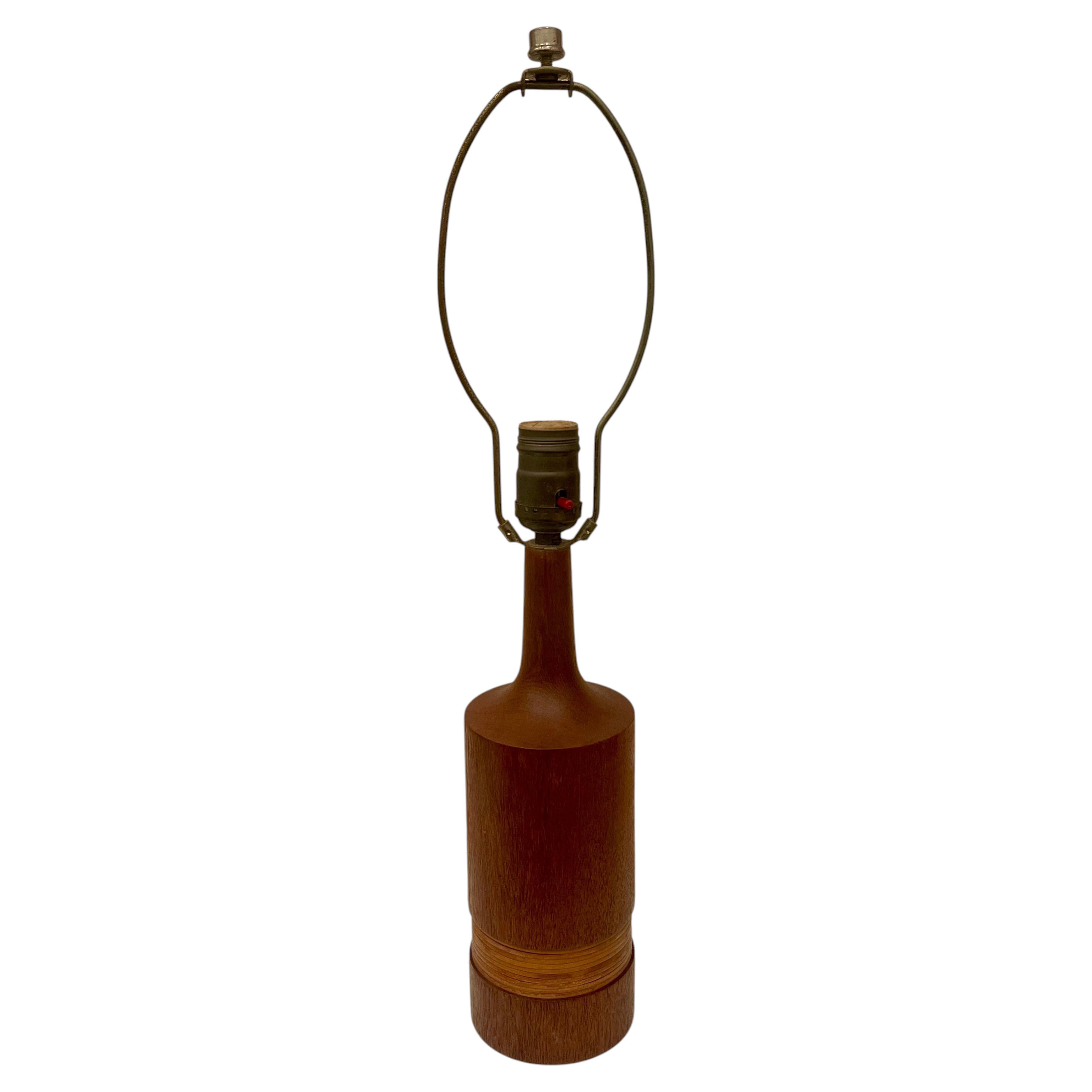 Danish Modern Solid Sculpted Teak & Rattan Table Lamp by Randers Design Denmark For Sale
