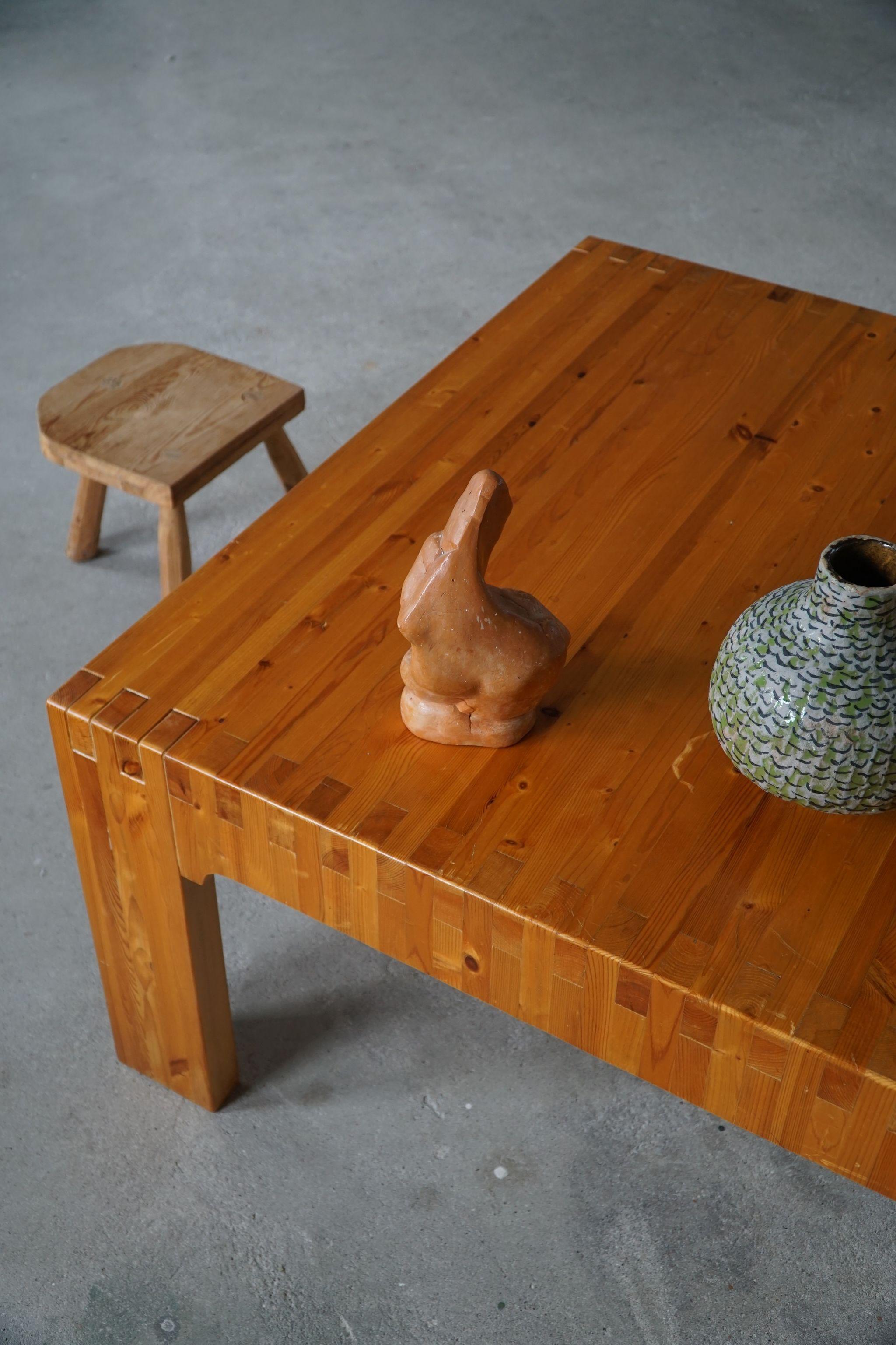 Danish Modern Solid Square Pine Coffee Table, Made in 1970s 4
