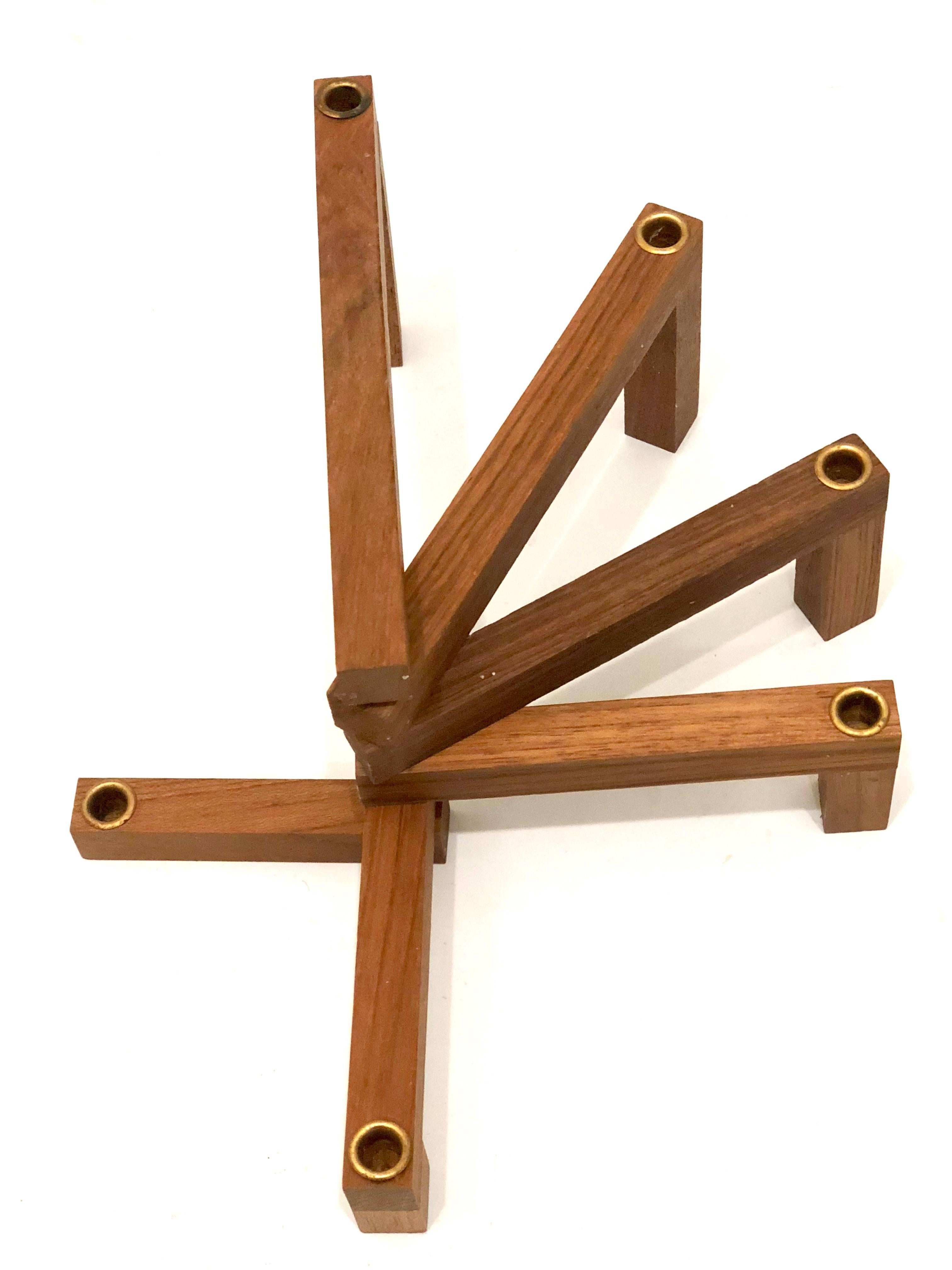 Whimsical versatile multiposition candleholder, solid teak six candle capacity 1/2