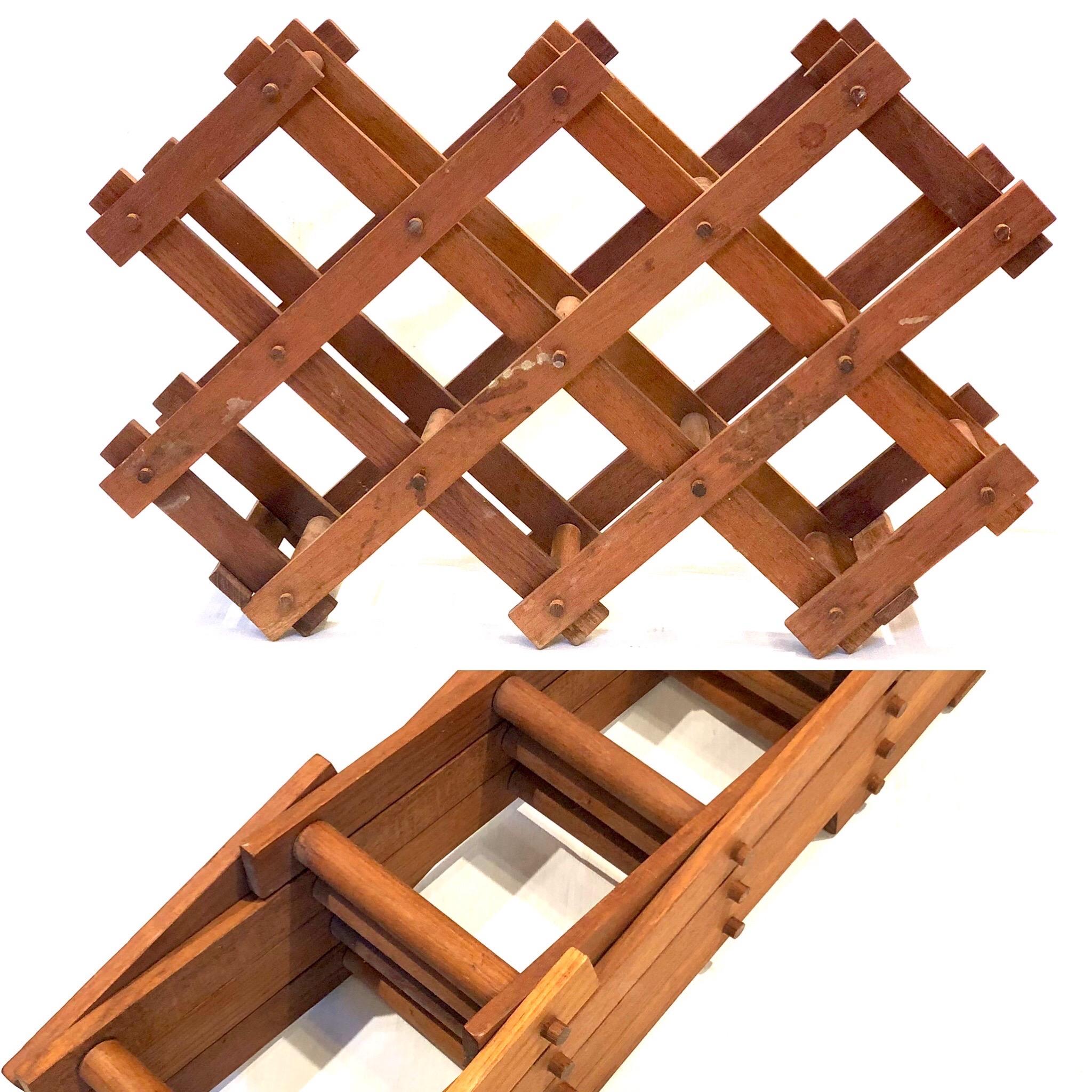 Danish Modern Solid Teak 8 Bottle Capacity Folding Wine Rack In Good Condition In San Diego, CA