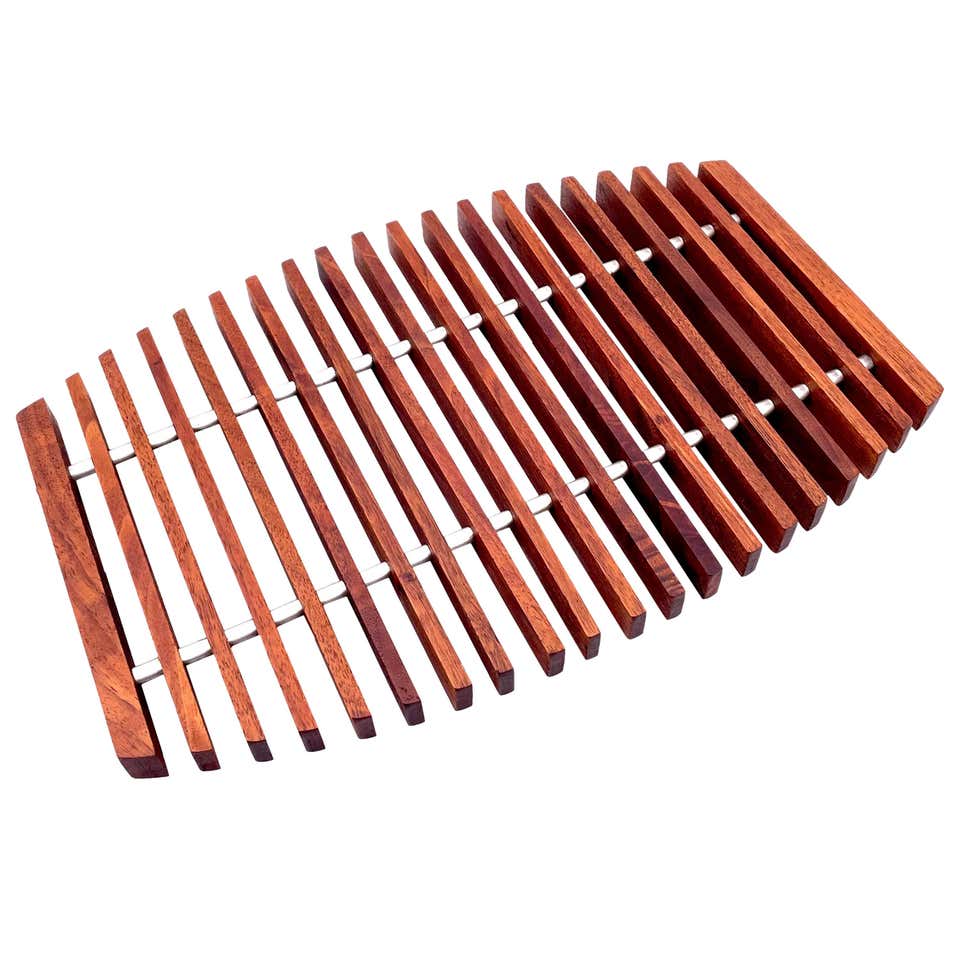 Danish Modern Solid Teak and Aluminum Rods Trivet Hot Plate at 1stDibs