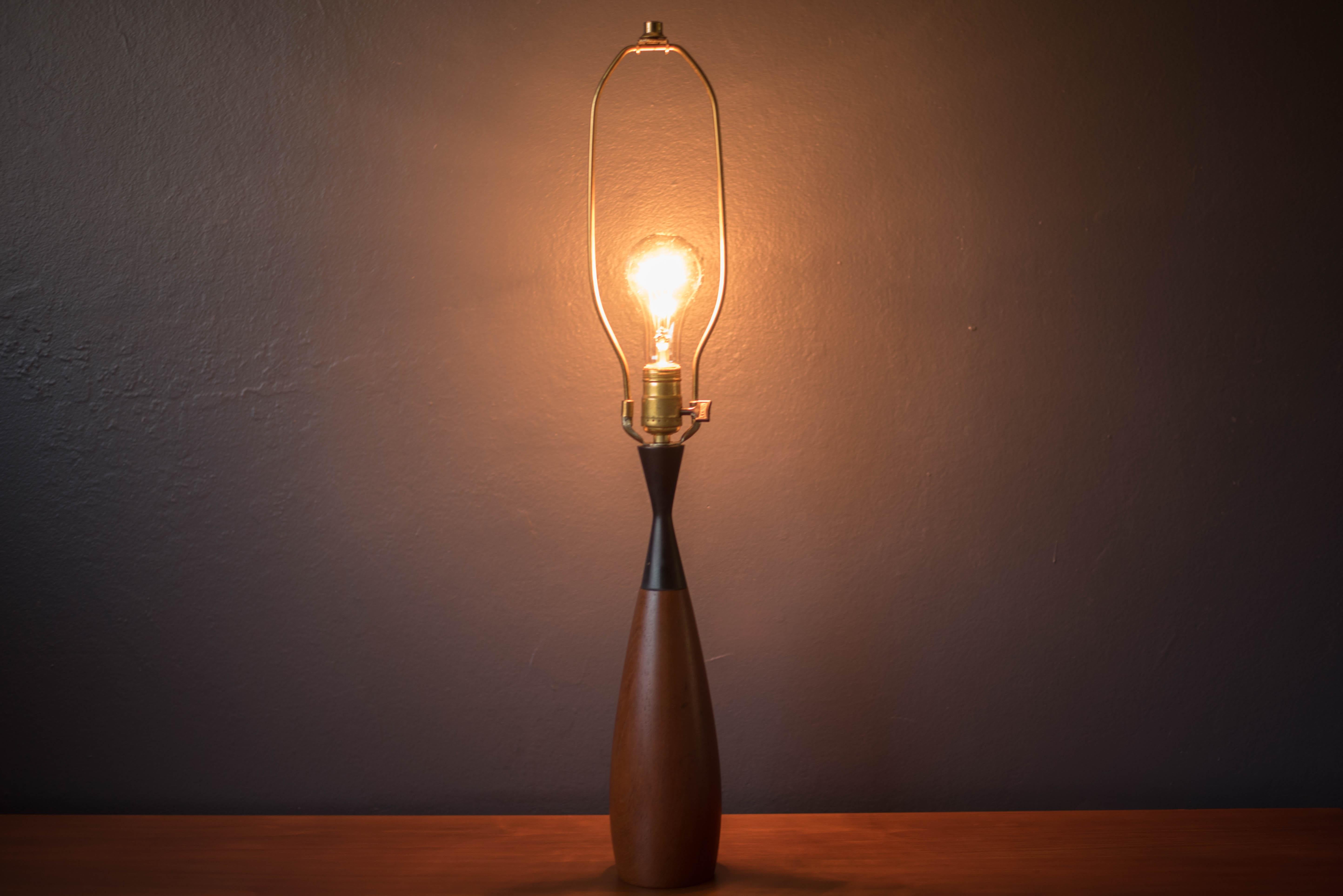 Scandinavian Modern Danish Modern Solid Teak and Black Accent Lamp
