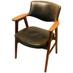 Danish Modern Solid Teak and Leather Armchairs by Erik Kirkegaard