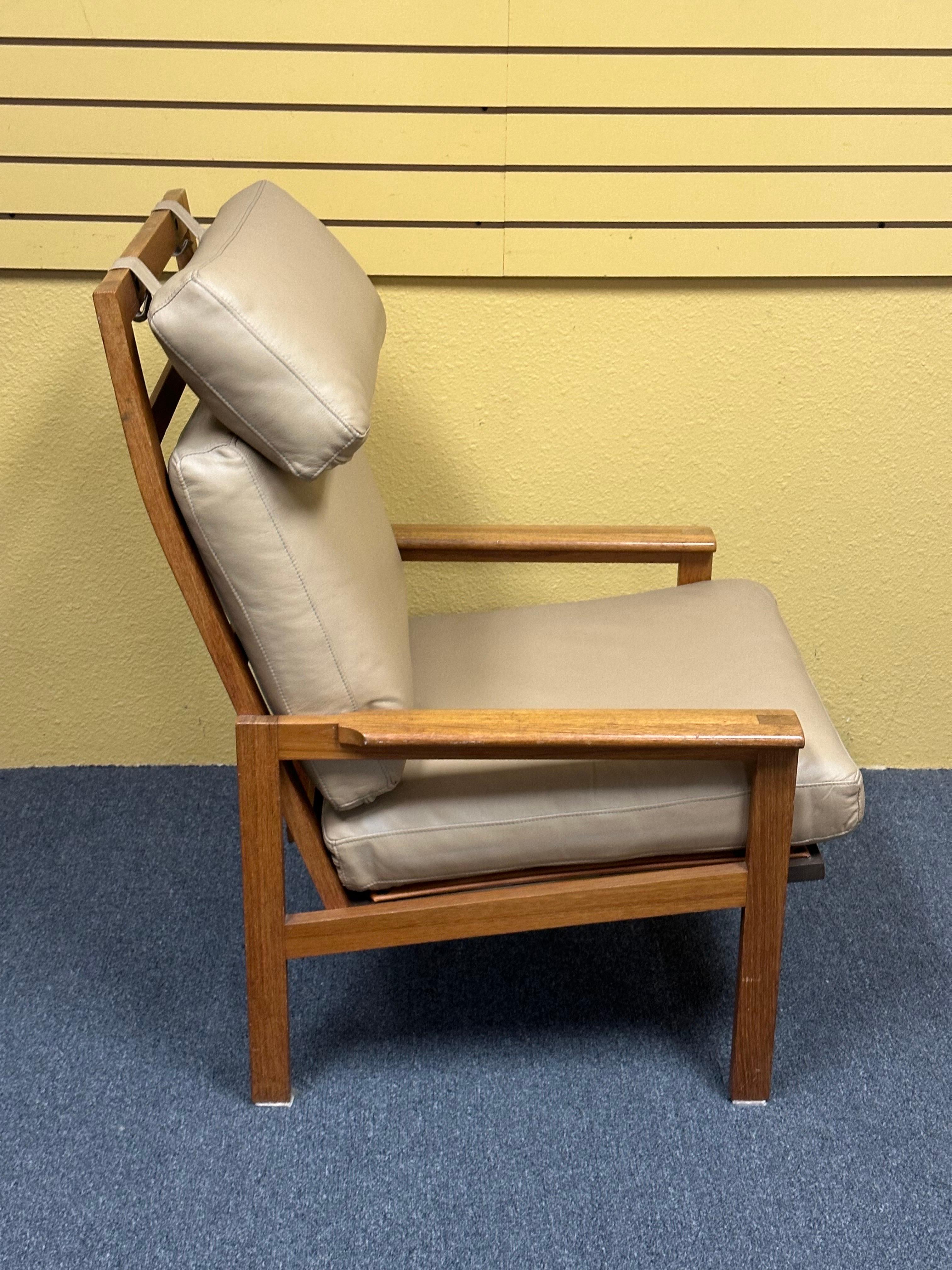 Danish Modern Solid Teak and Leather High Back Armchair by Niels Eilersen For Sale 5