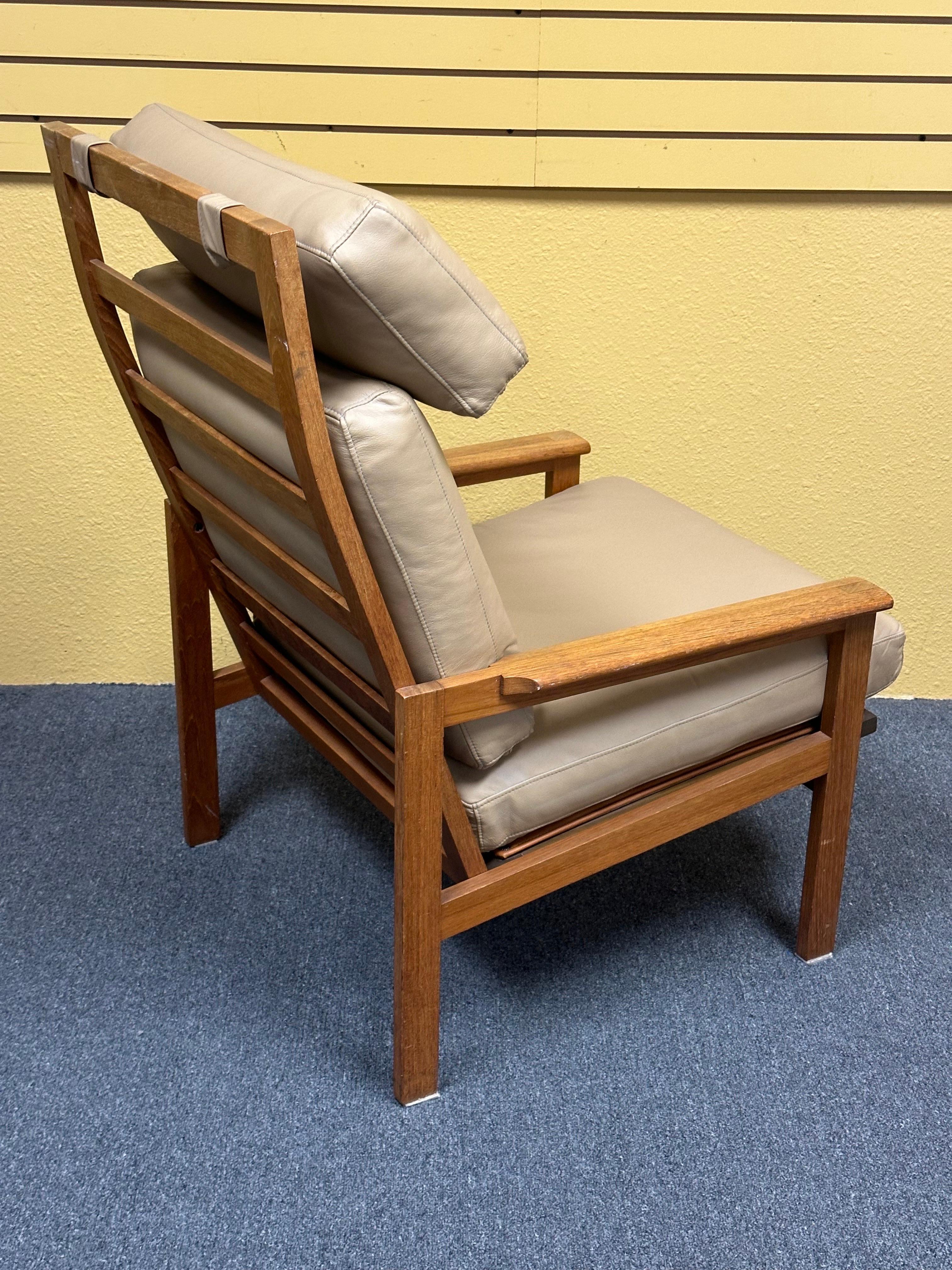 Danish Modern Solid Teak and Leather High Back Armchair by Niels Eilersen For Sale 6