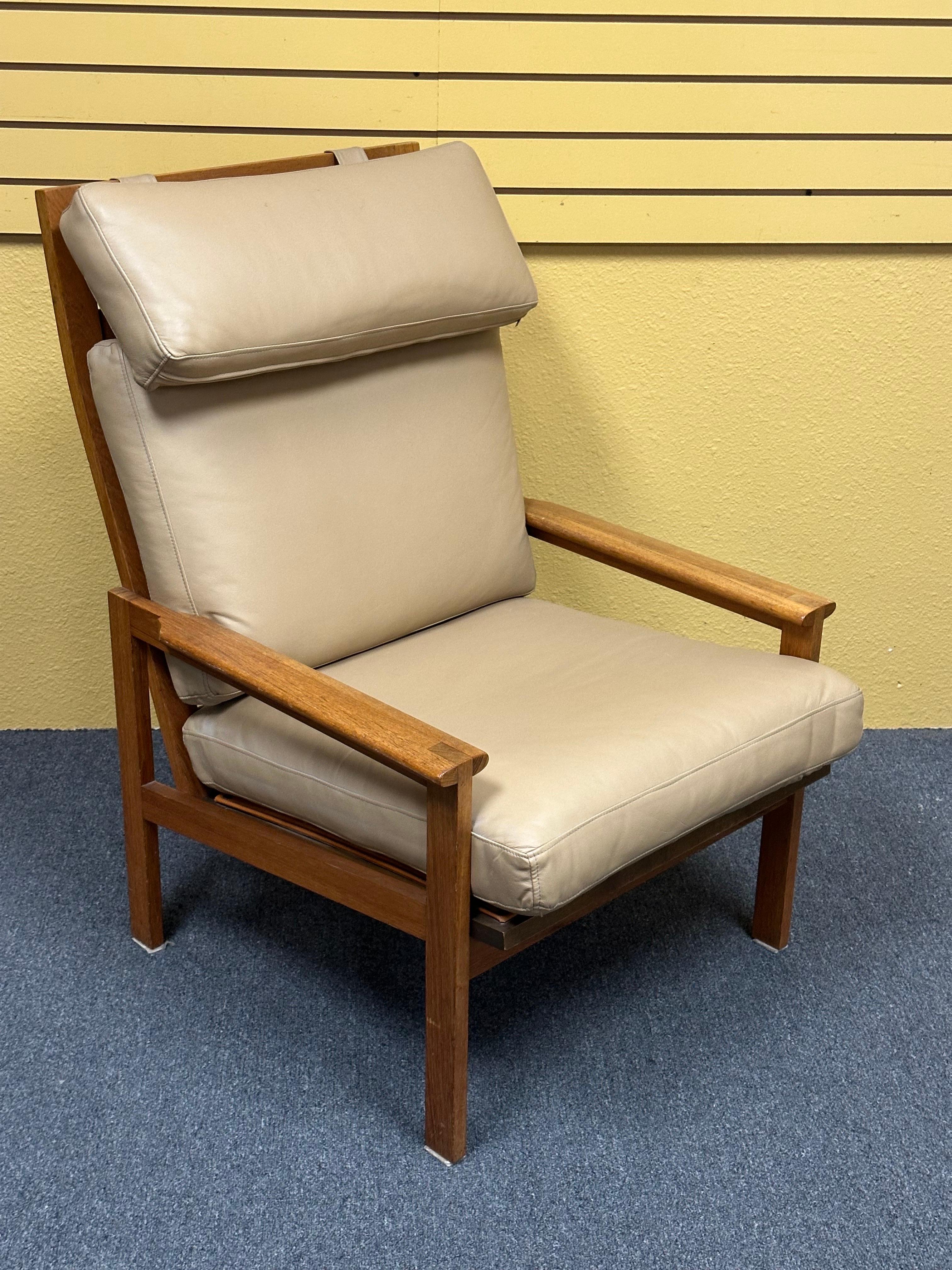 Danish Modern Solid Teak and Leather High Back Armchair by Niels Eilersen For Sale 7