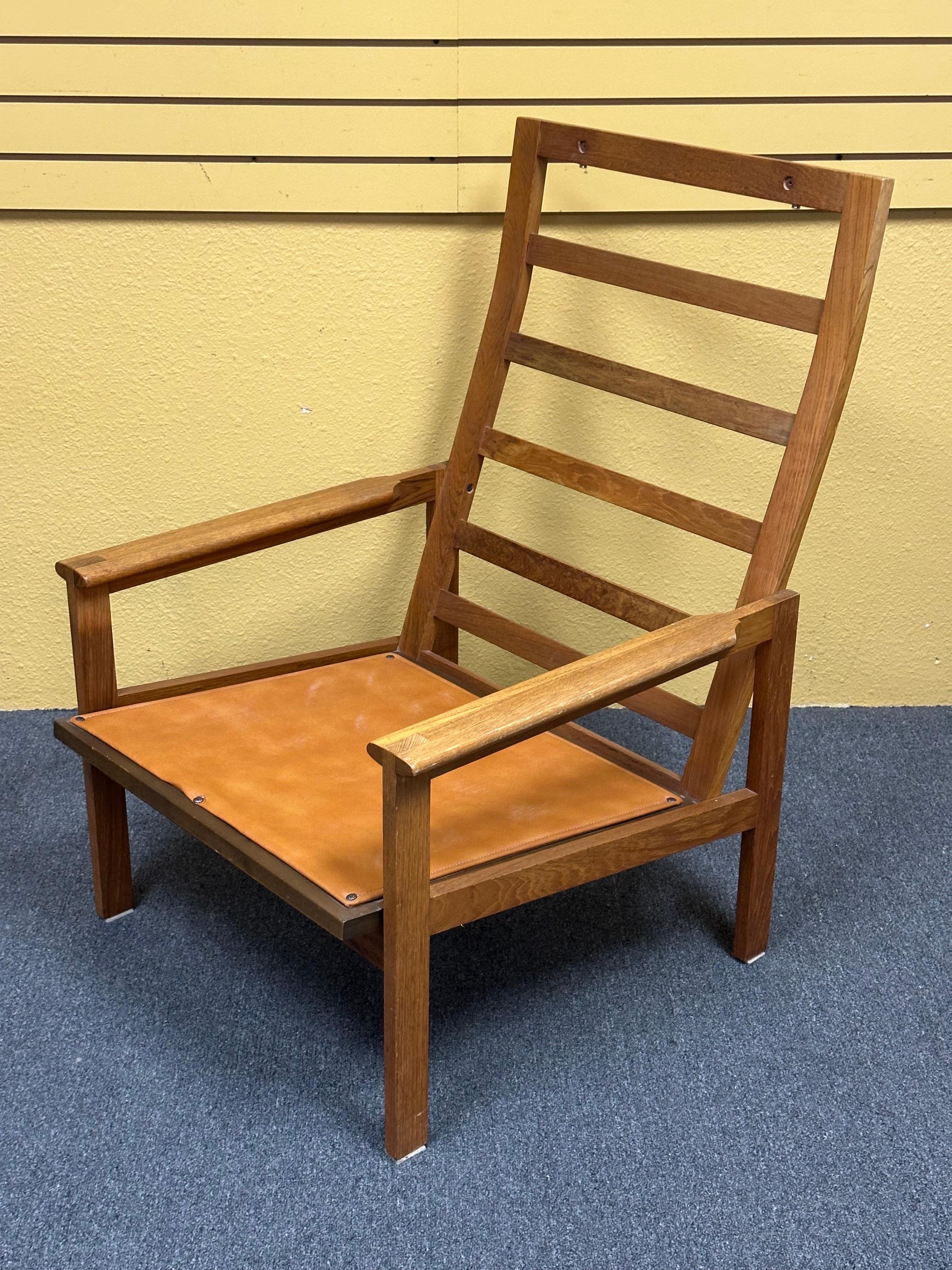 Danish Modern Solid Teak and Leather High Back Armchair by Niels Eilersen For Sale 8