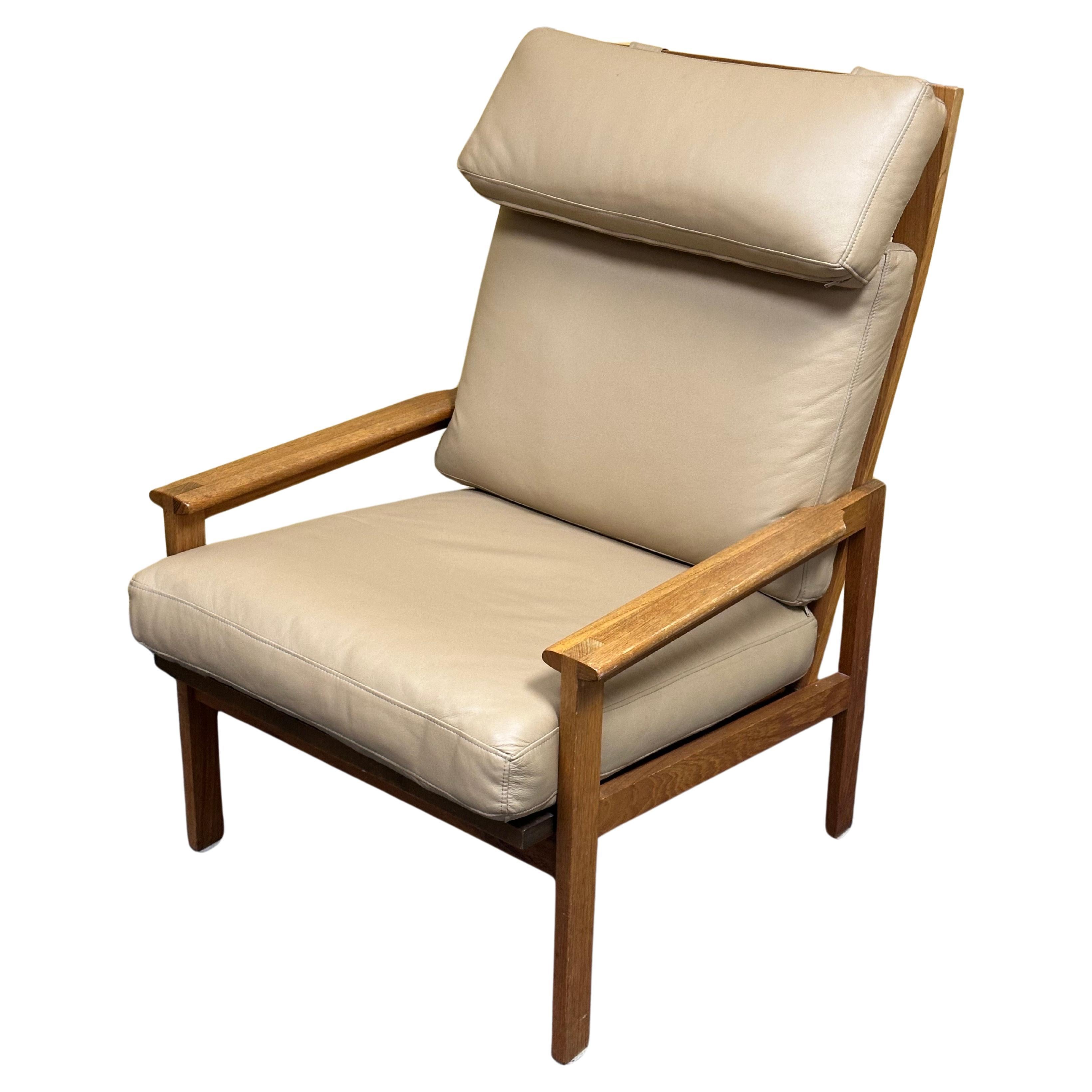 Post-Modern Danish Modern Solid Teak and Leather High Back Armchair by Niels Eilersen For Sale