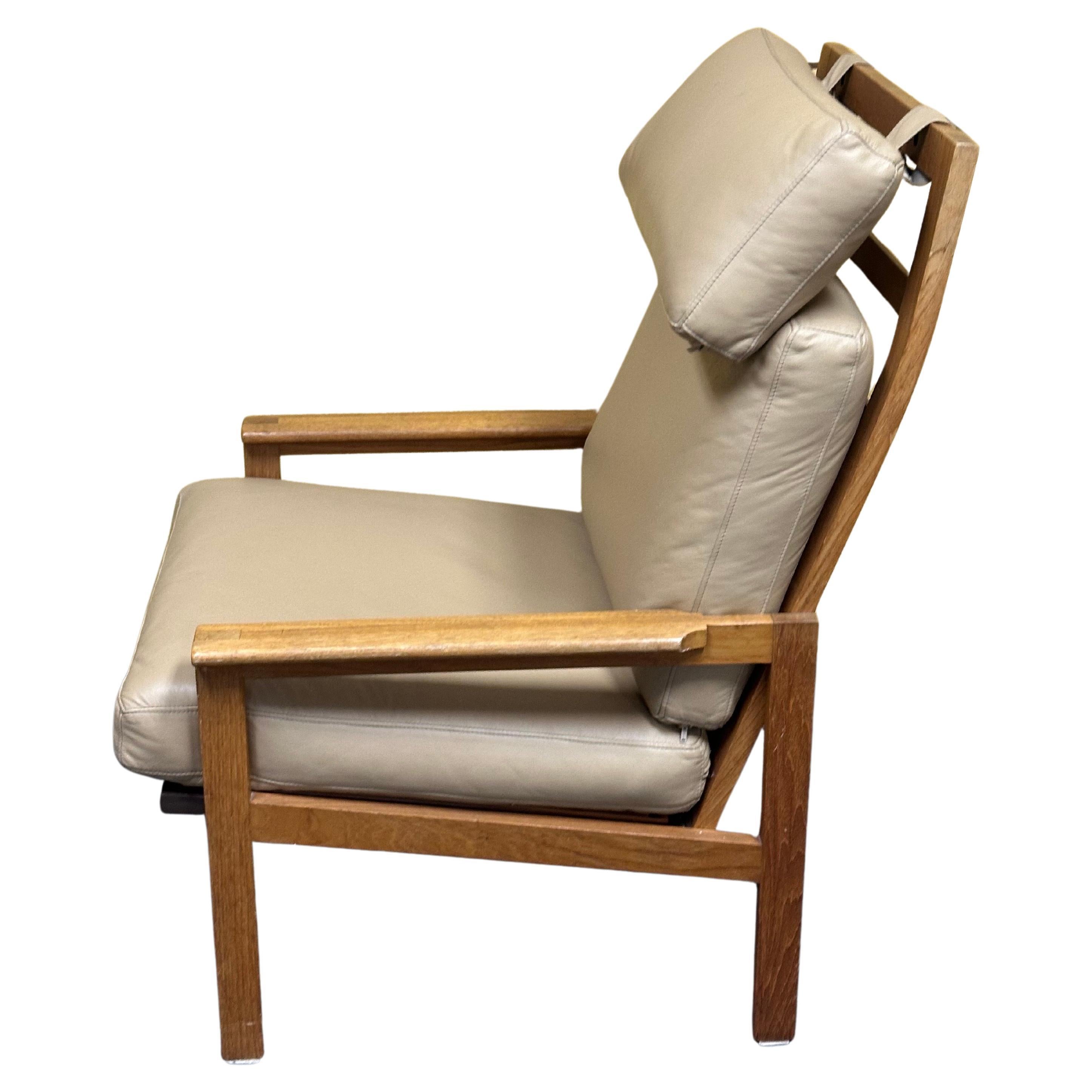 Danish Modern Solid Teak and Leather High Back Armchair by Niels Eilersen In Good Condition For Sale In San Diego, CA
